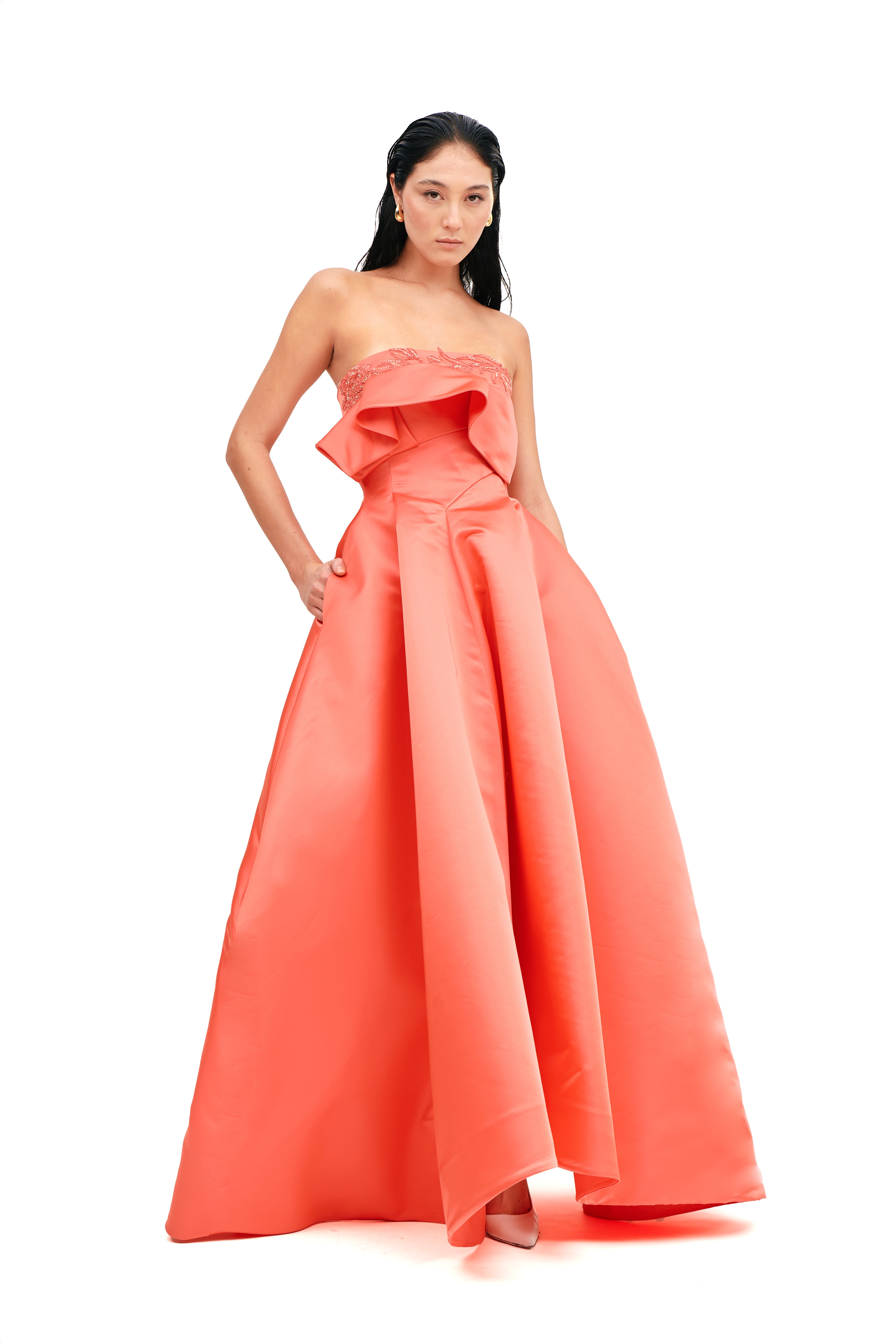 VOLUME GOWN WITH DRAPED BUSTIER