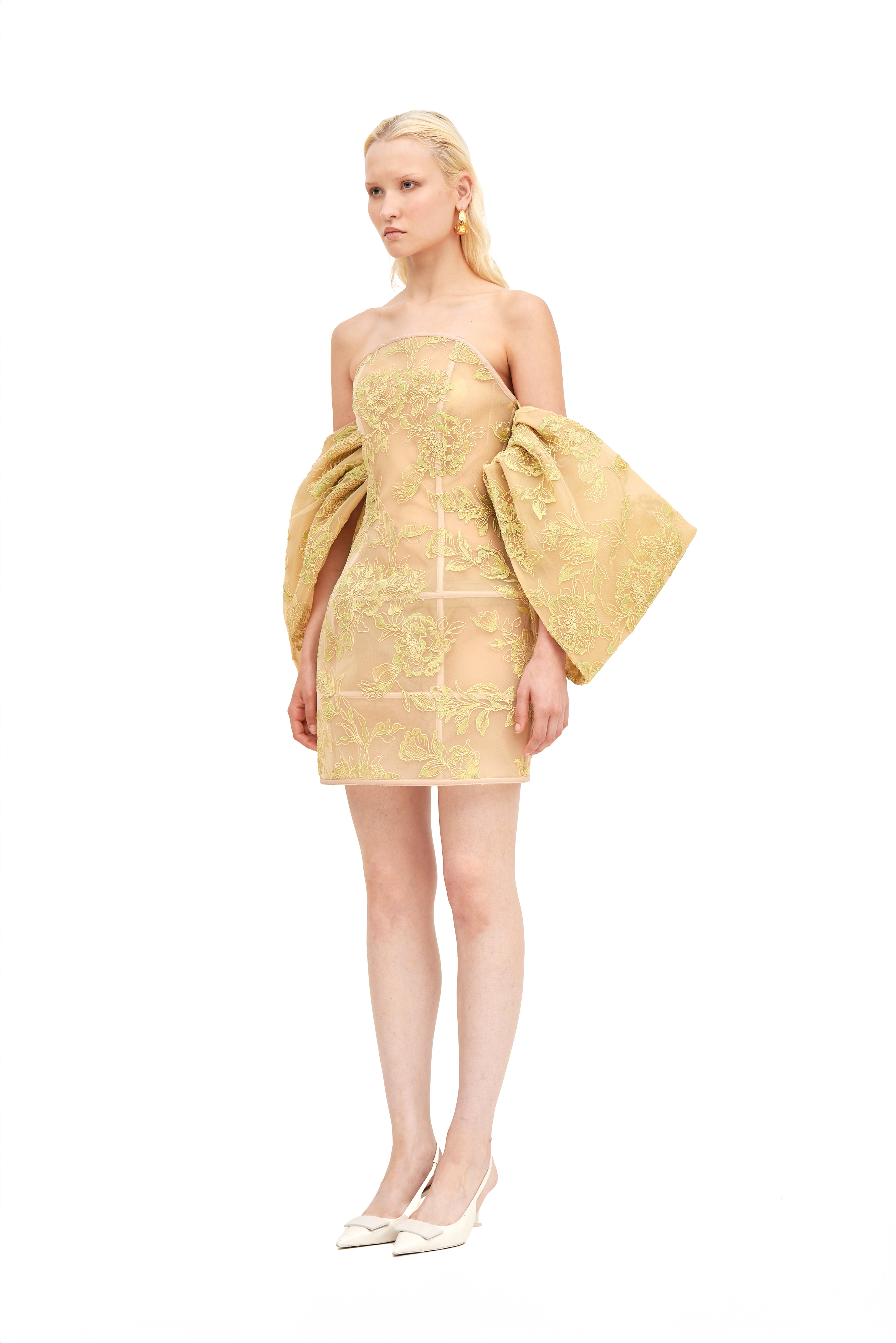 DRAPED OFF SHOULDER BUSTIER MINI DRESS