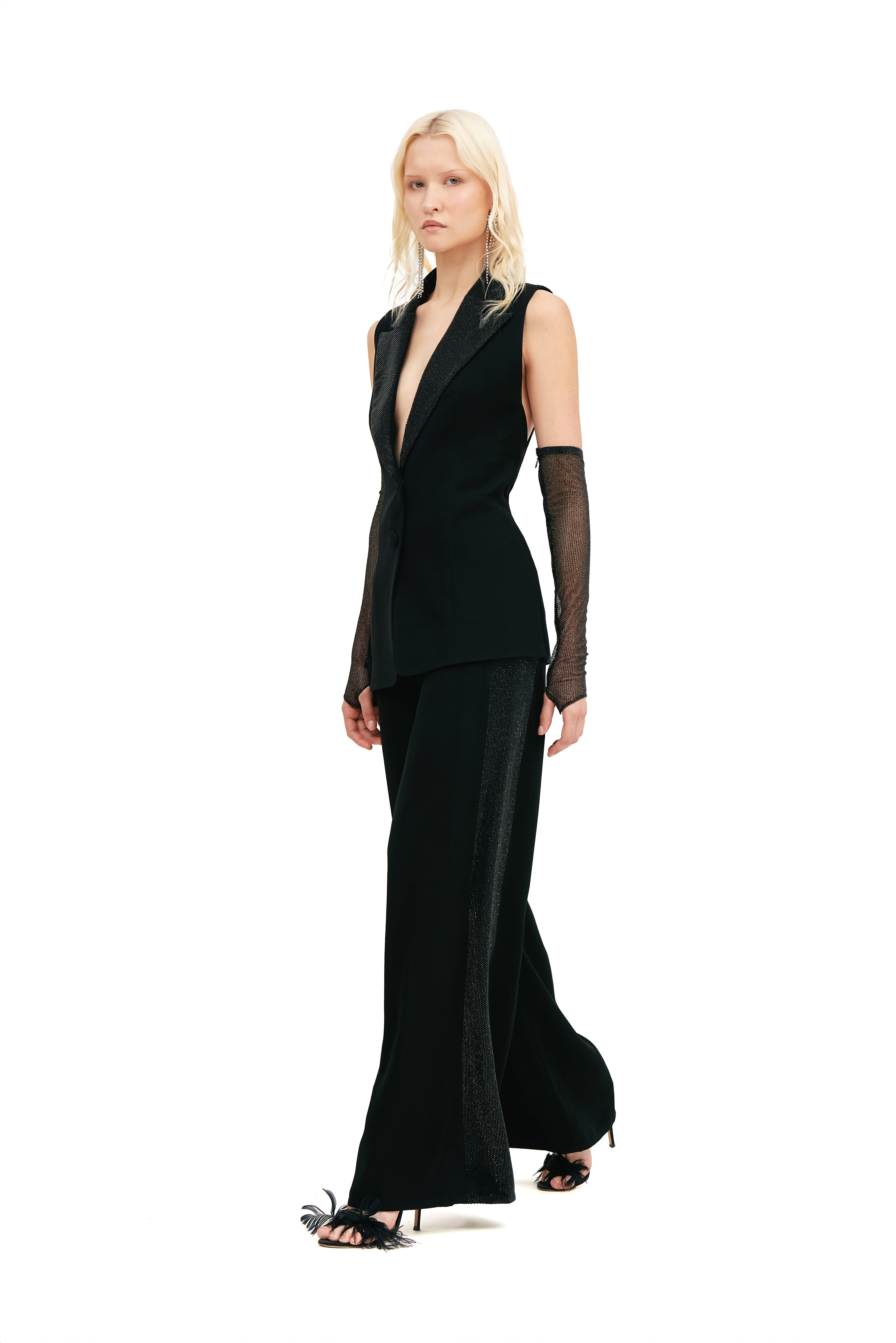 PALAZZO TROUSERS WITH CRYSTAL INSERTS