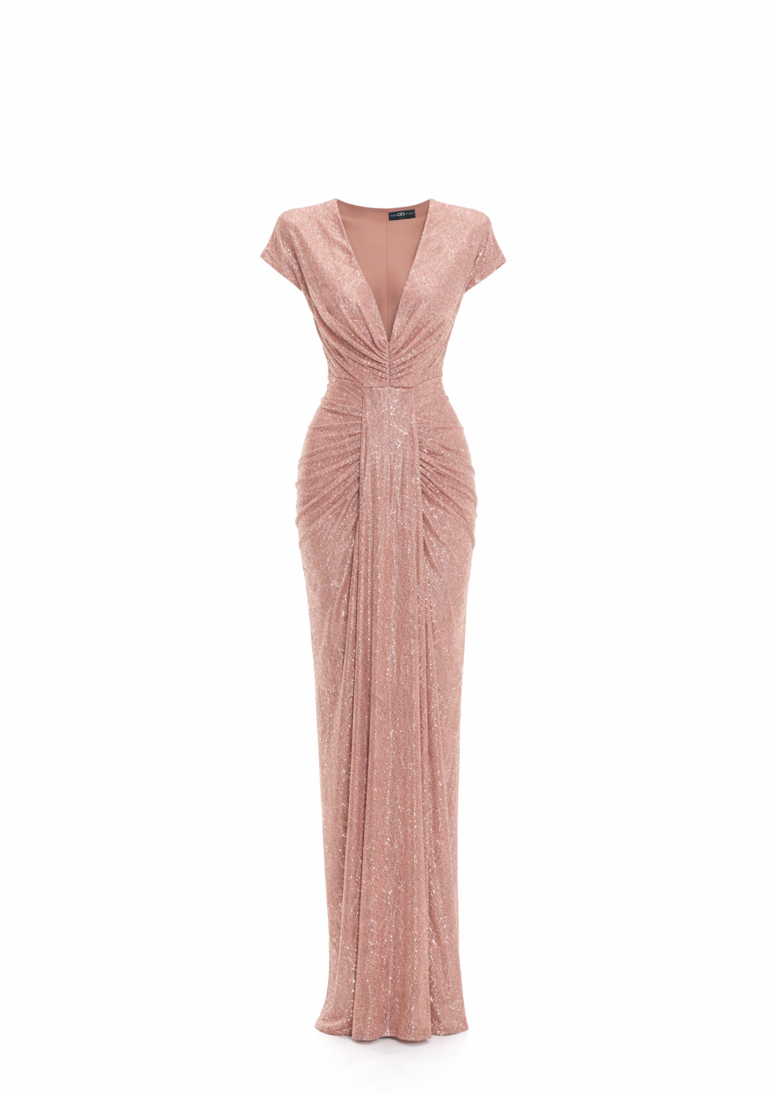 SCULPTED PLUNGE PLEATED MAXI DRESS