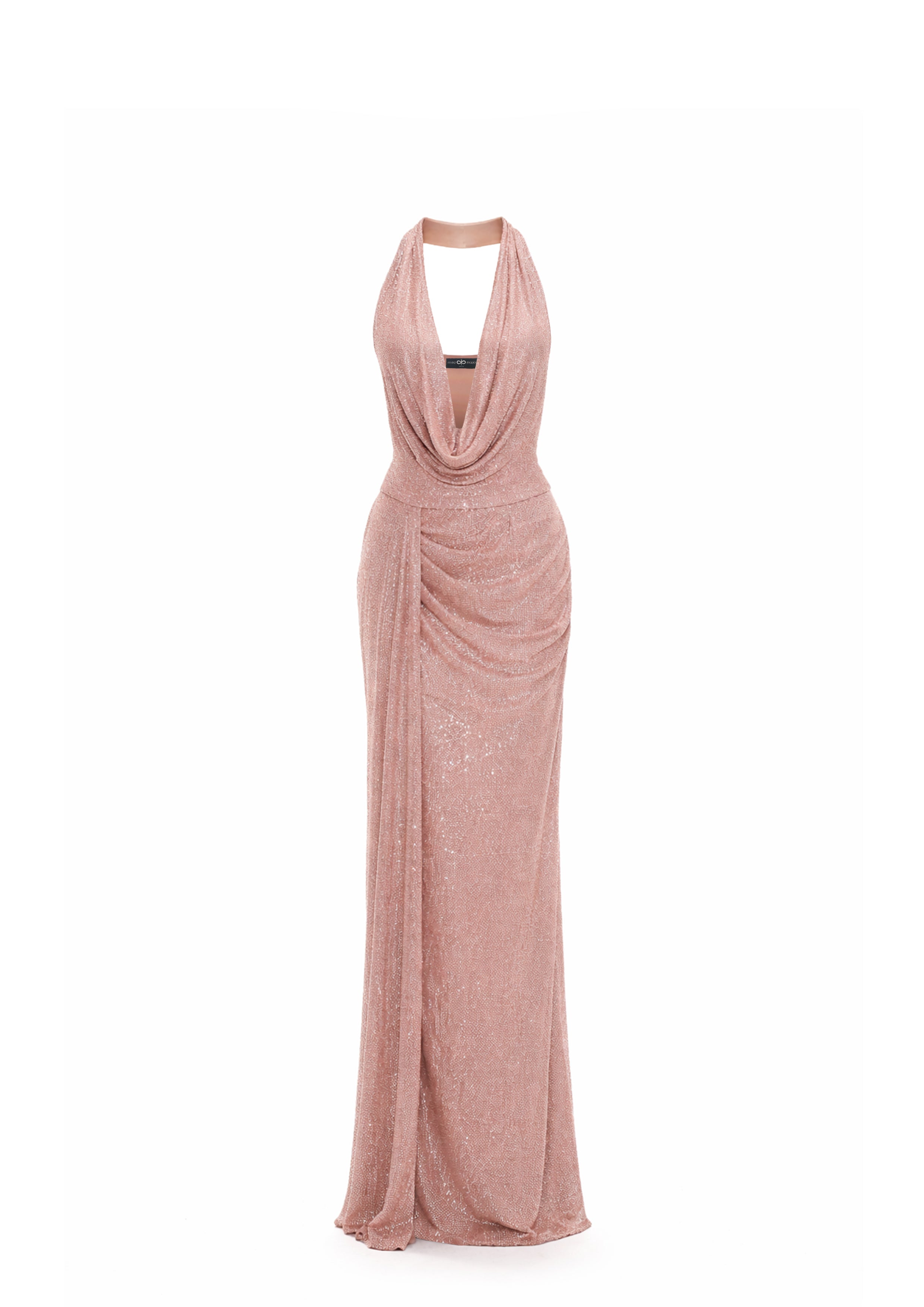 COWL NECK CRYSTAL MAXI DRESS