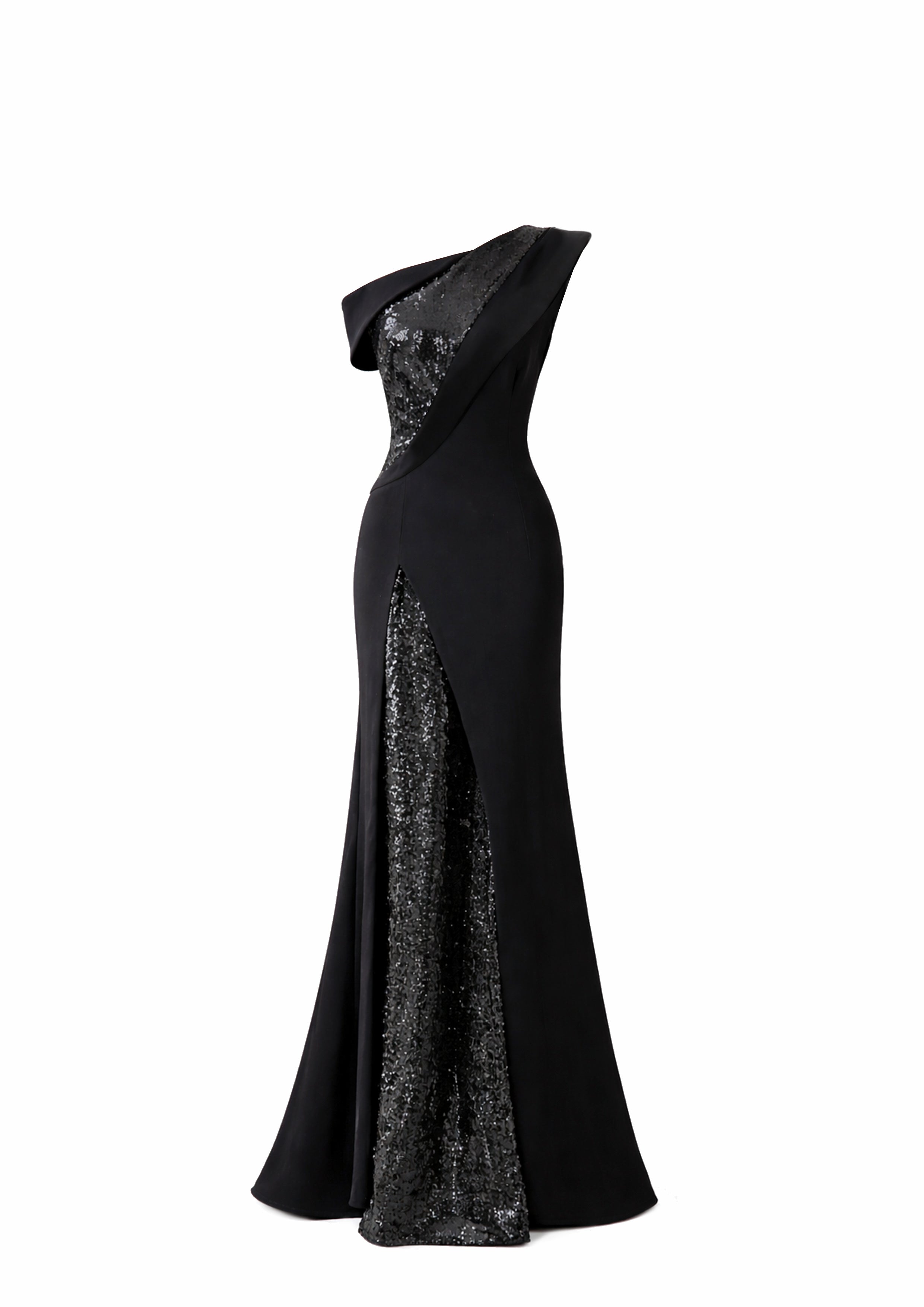 ONE-SHOULDER SEQUIN PANEL GOWN