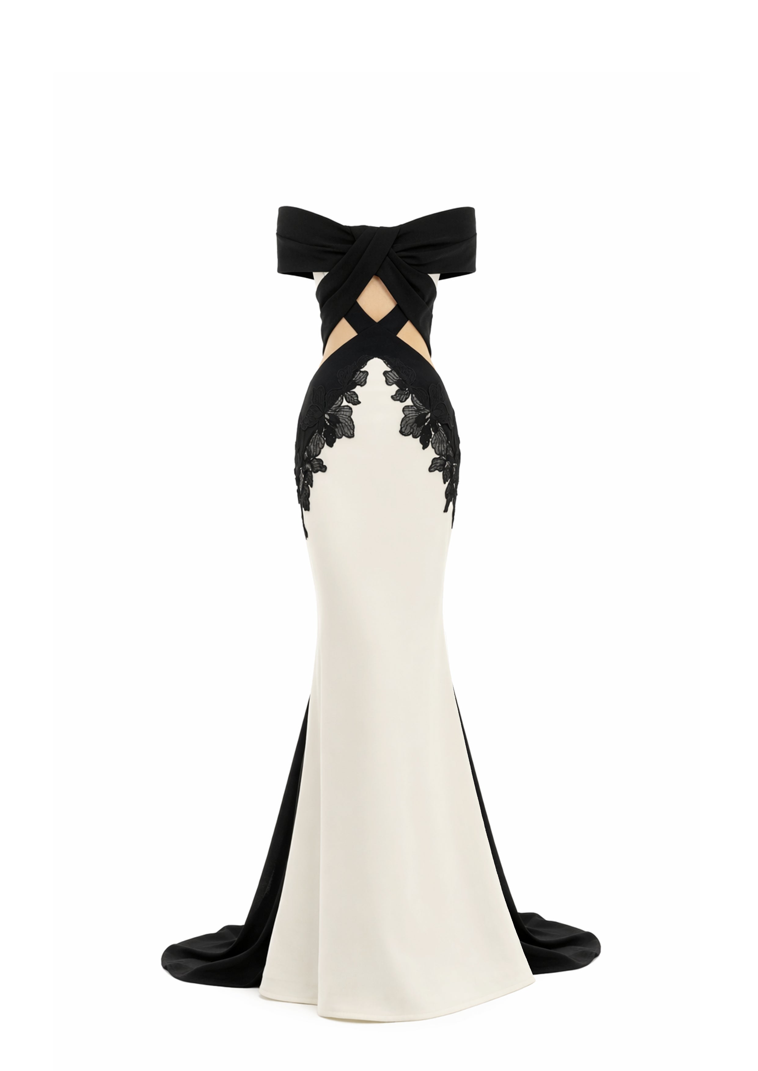 CRISS CROSS BARDOT DRESS WITH LACE