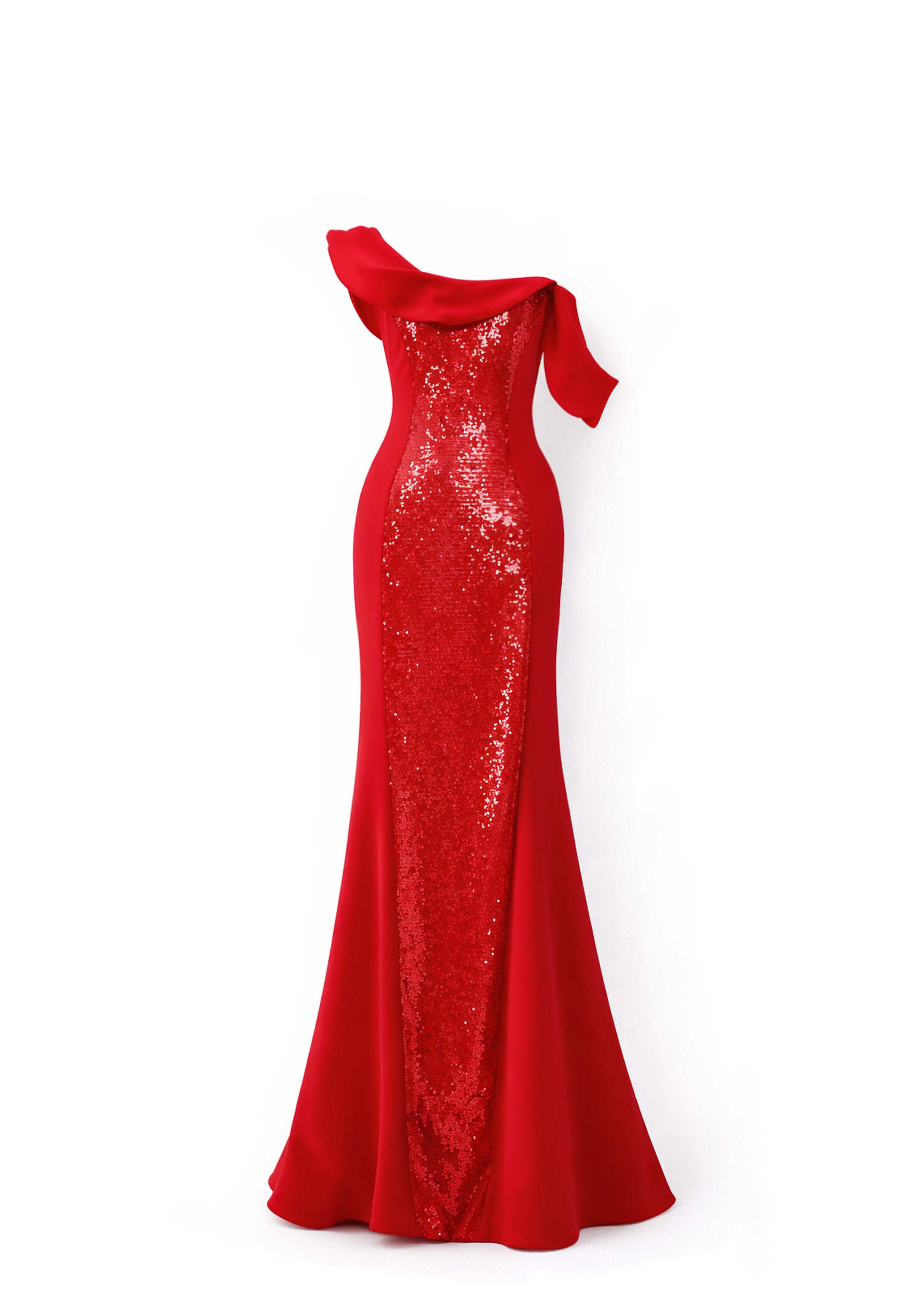 DRAPED SHOULDER BUSTIER MAXI DRESS