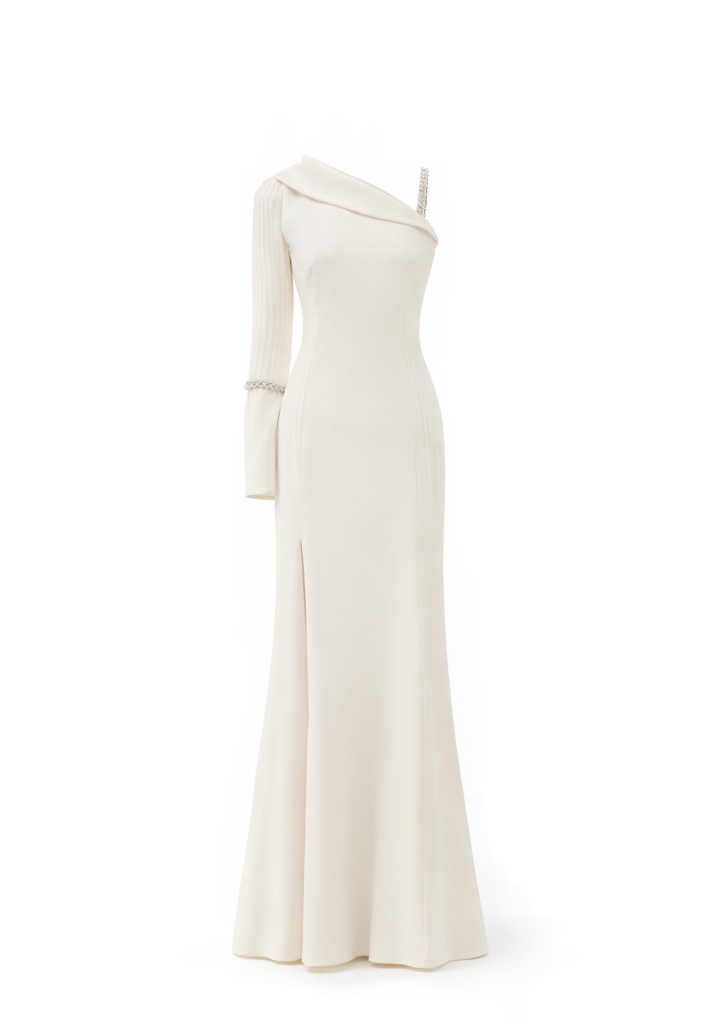 ONE SHOULDER CRYSTAL BRAIDED MAXI DRESS