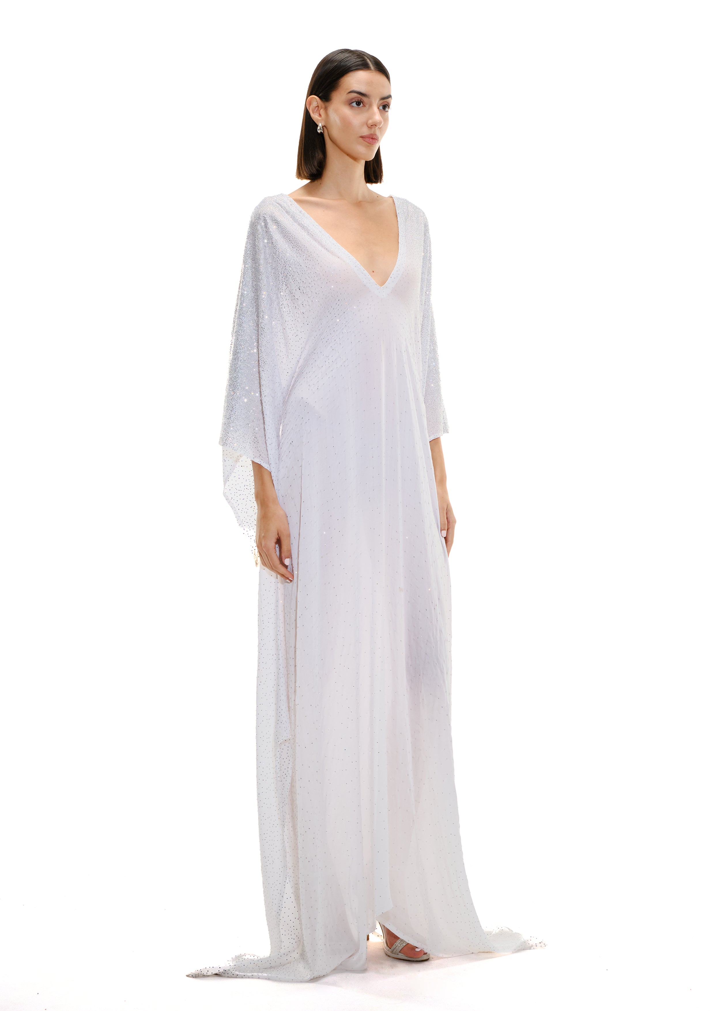 WHITE EMBELLISHED KAFTAN STYLE GOWN