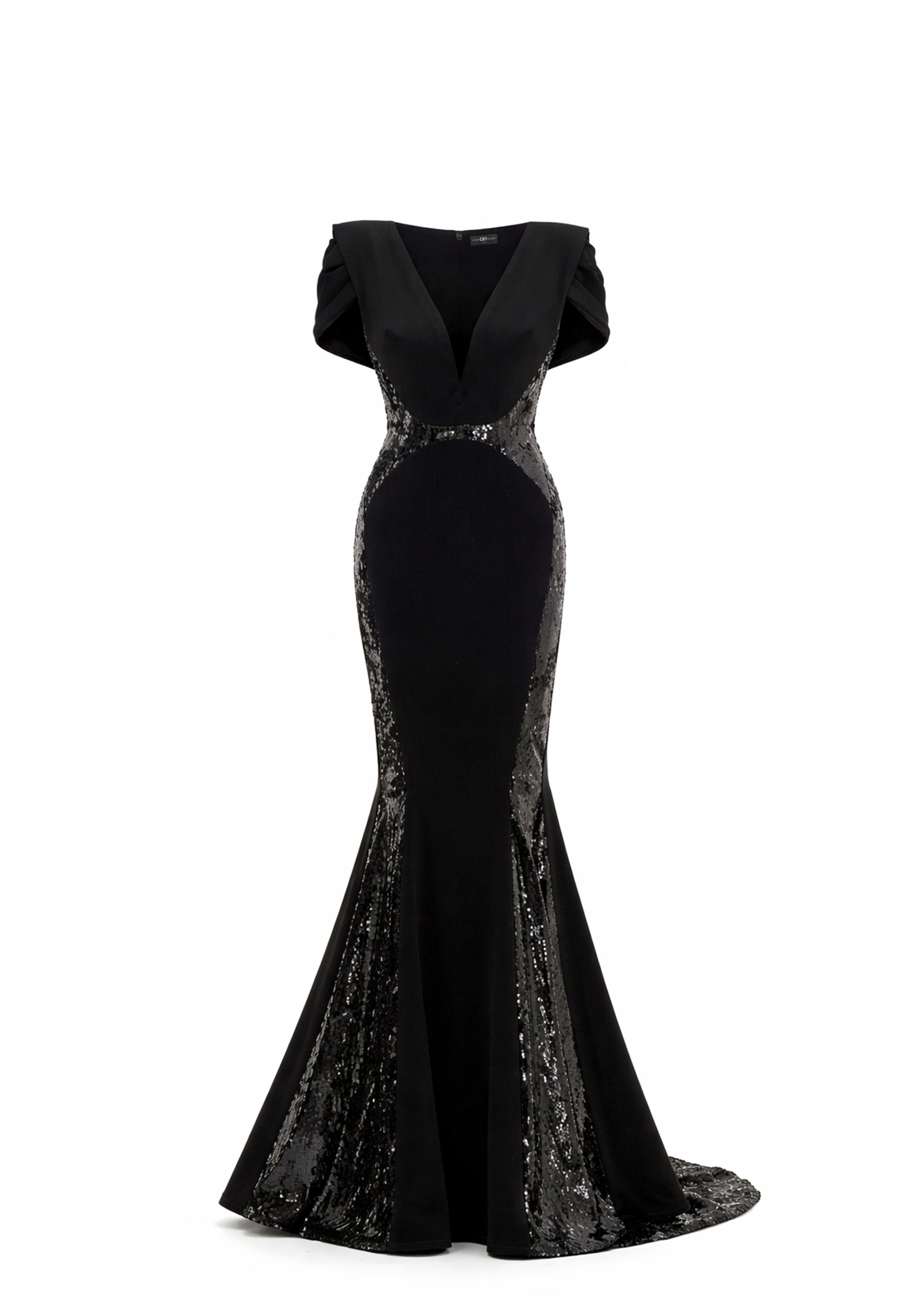 V NECK MERMAID GOWN WITH SEQUIN INSERTS