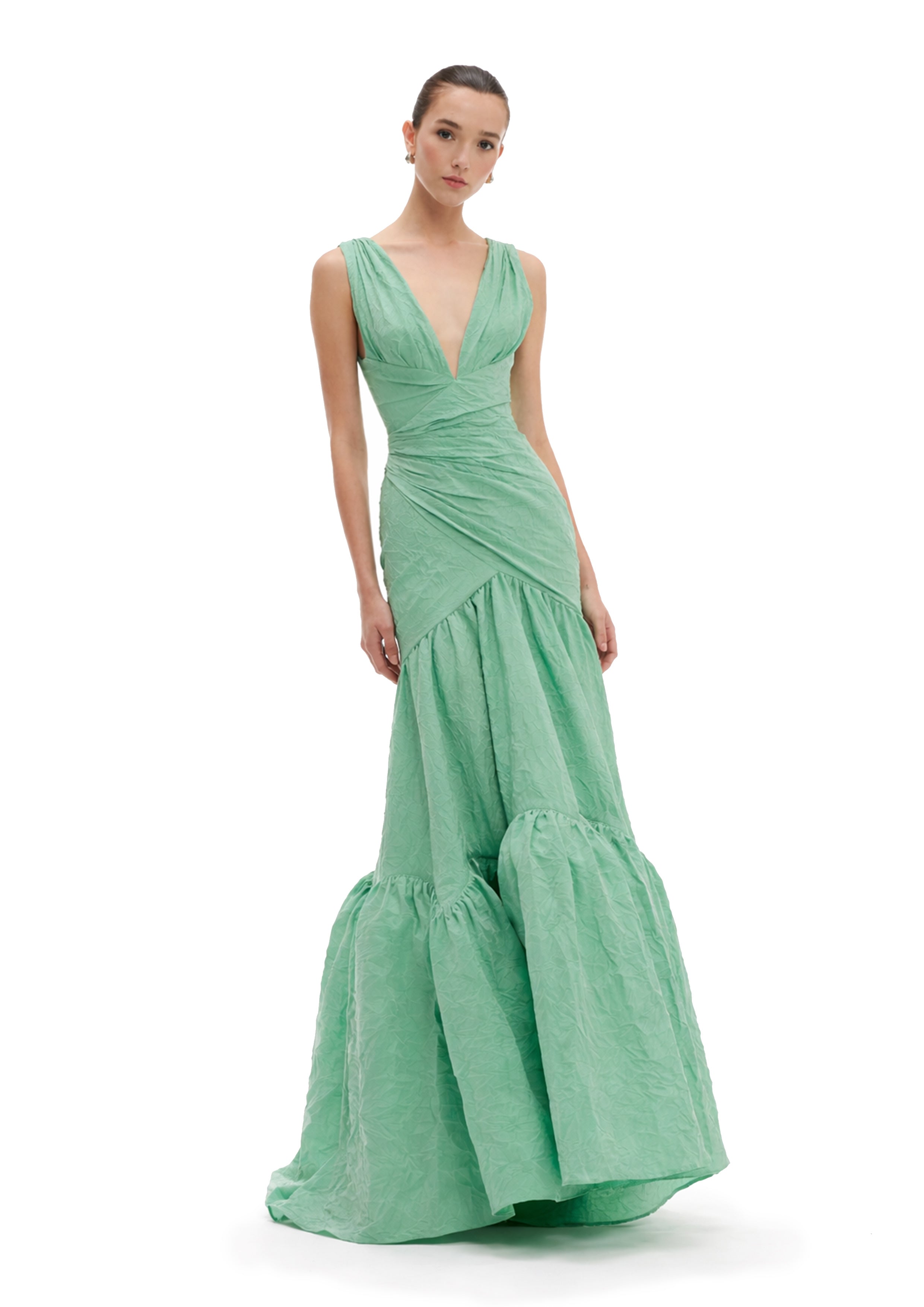 DRAPED CRISS CROSS BALL GOWN