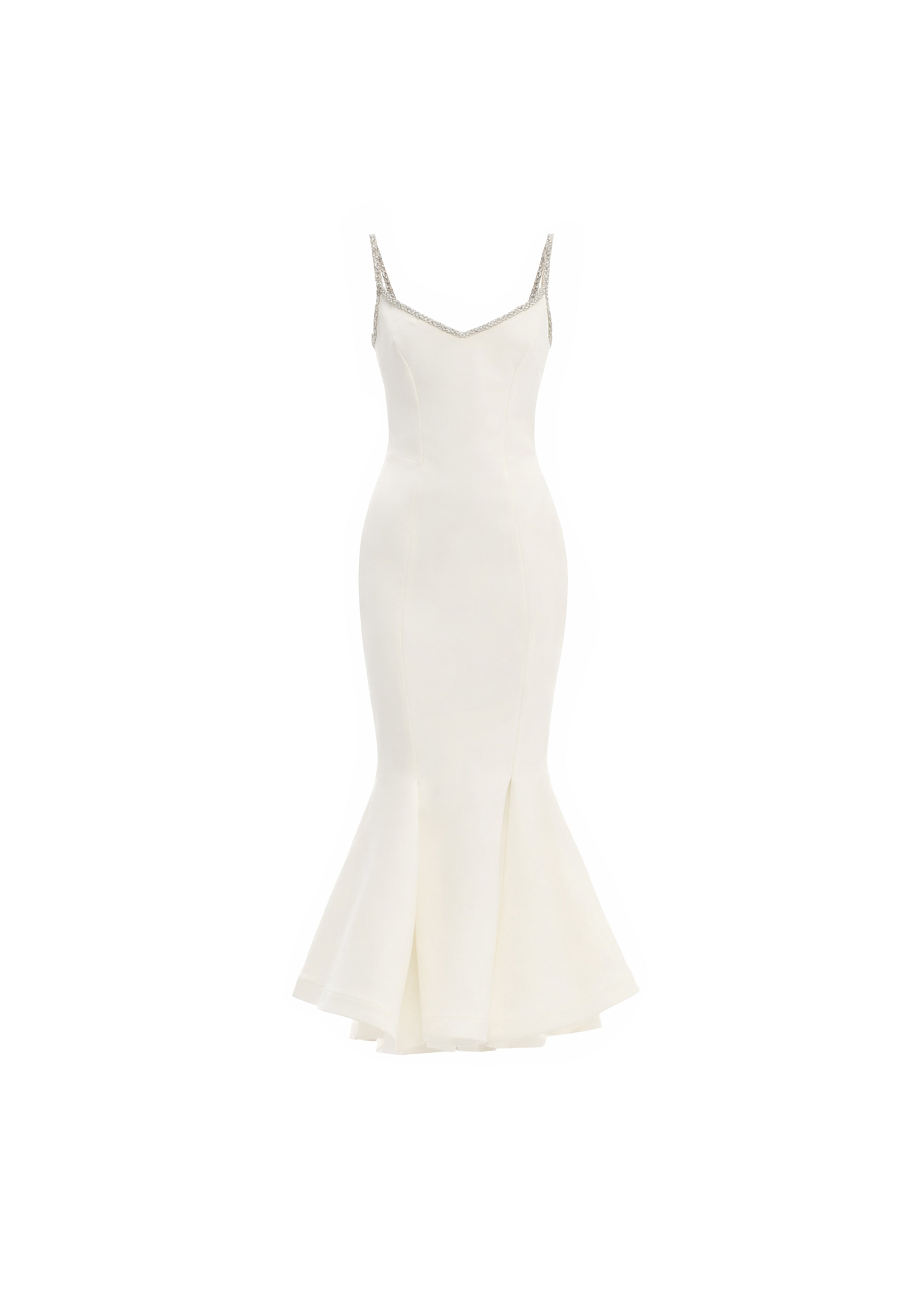 White dress with thin straps Ilary tulip midi dress fabric close-up, SS26