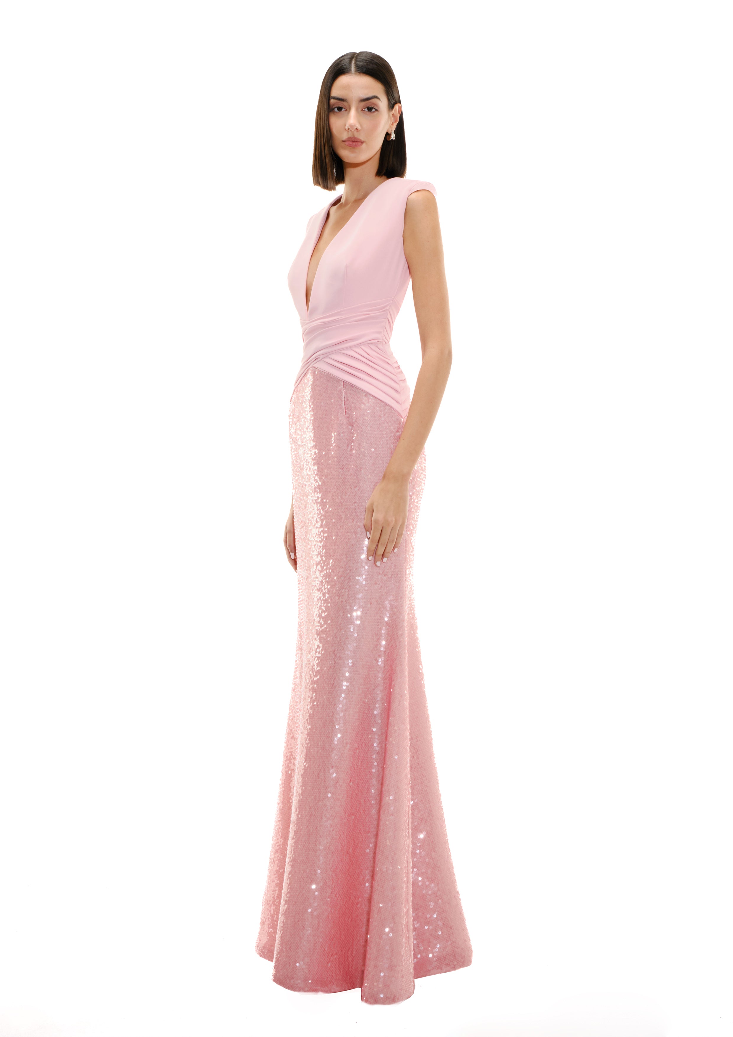 ROSE CRISS CROSS COLUMN GOWN