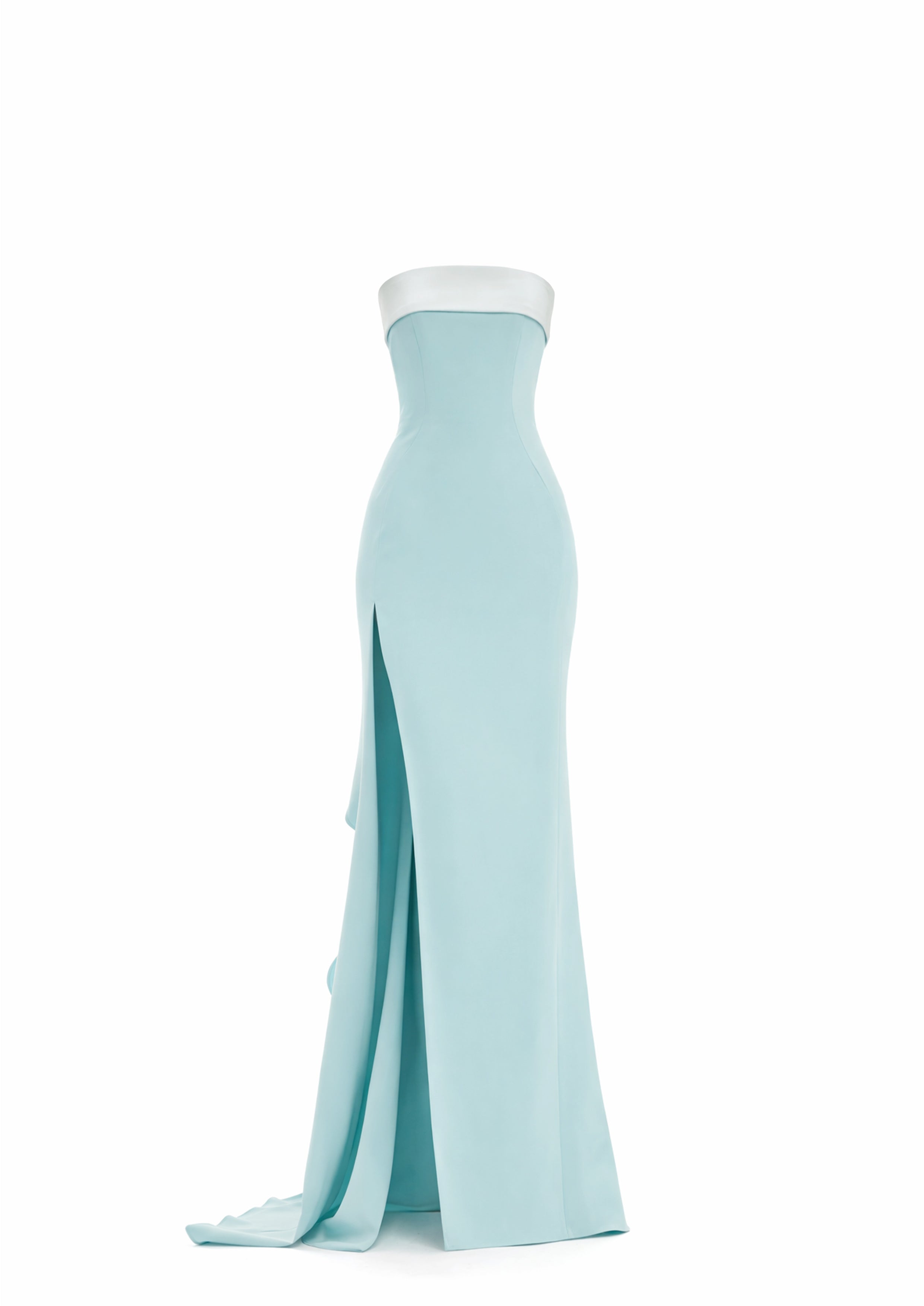 STRAPLESS BUSTIER MAXI DRESS WITH SLIT