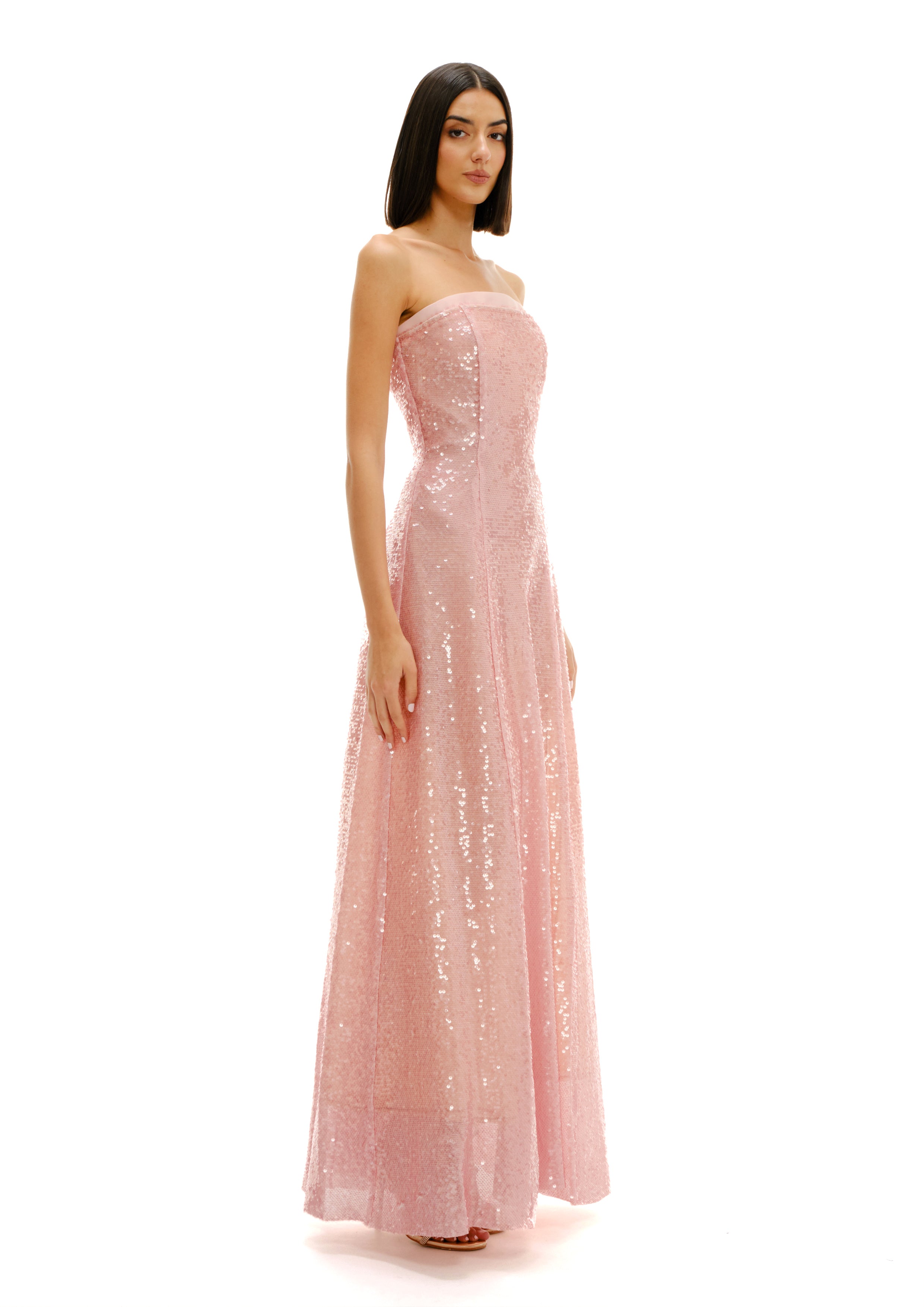 SEQUIN BUSTIER MIDI DRESS