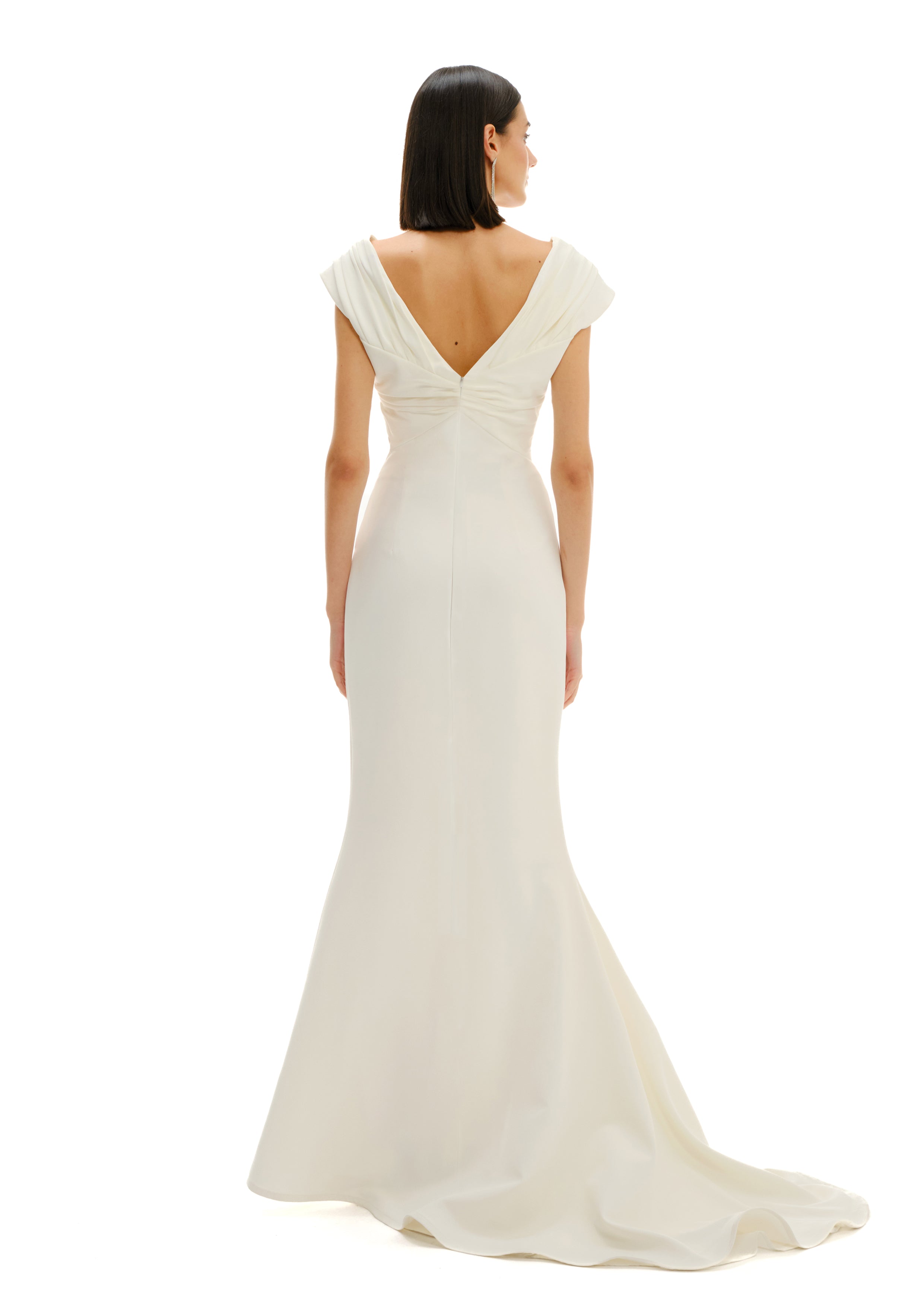 DRAPED V NECK MAXI DRESS WITH SLIT