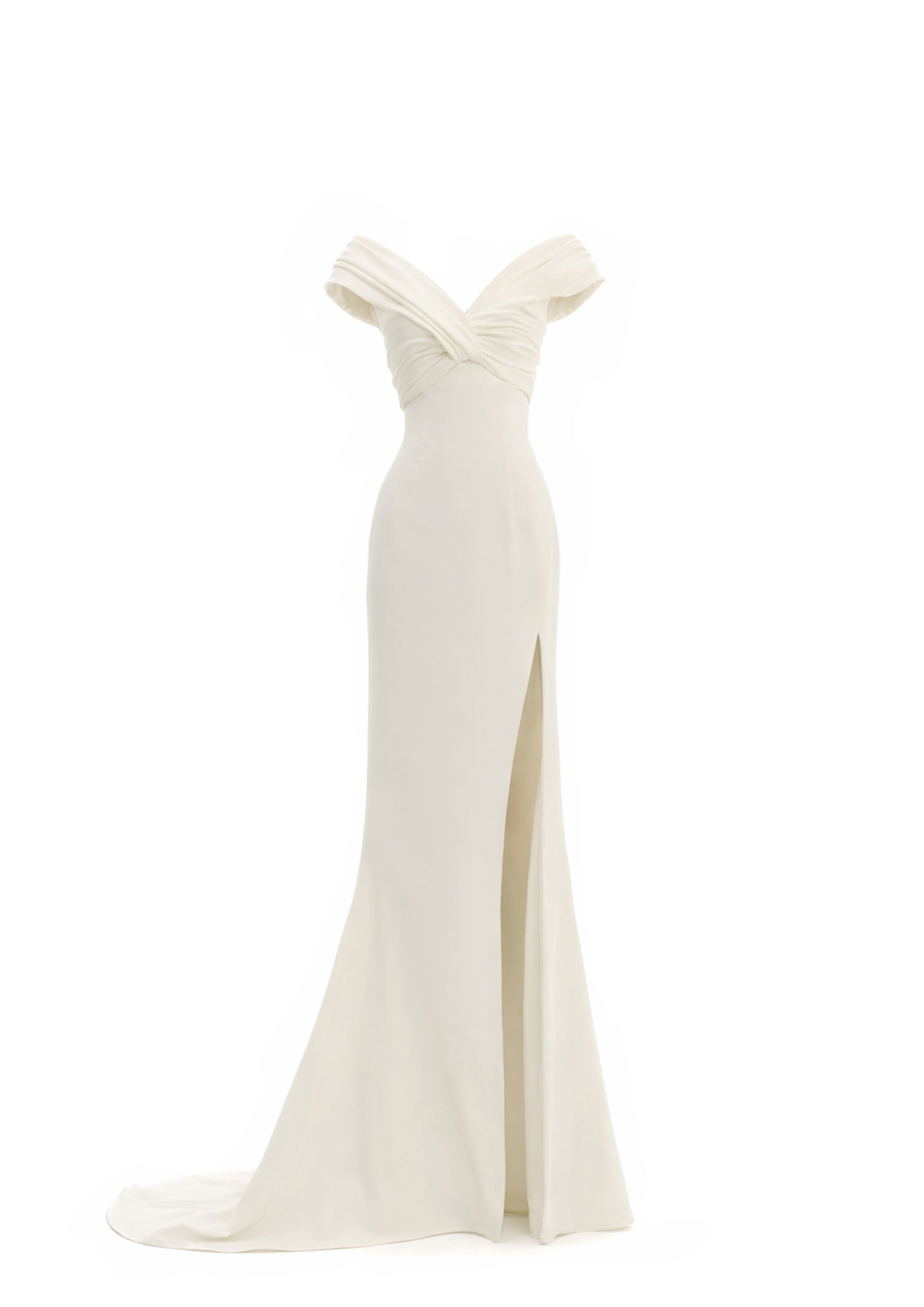 DRAPED V NECK MAXI DRESS WITH SLIT