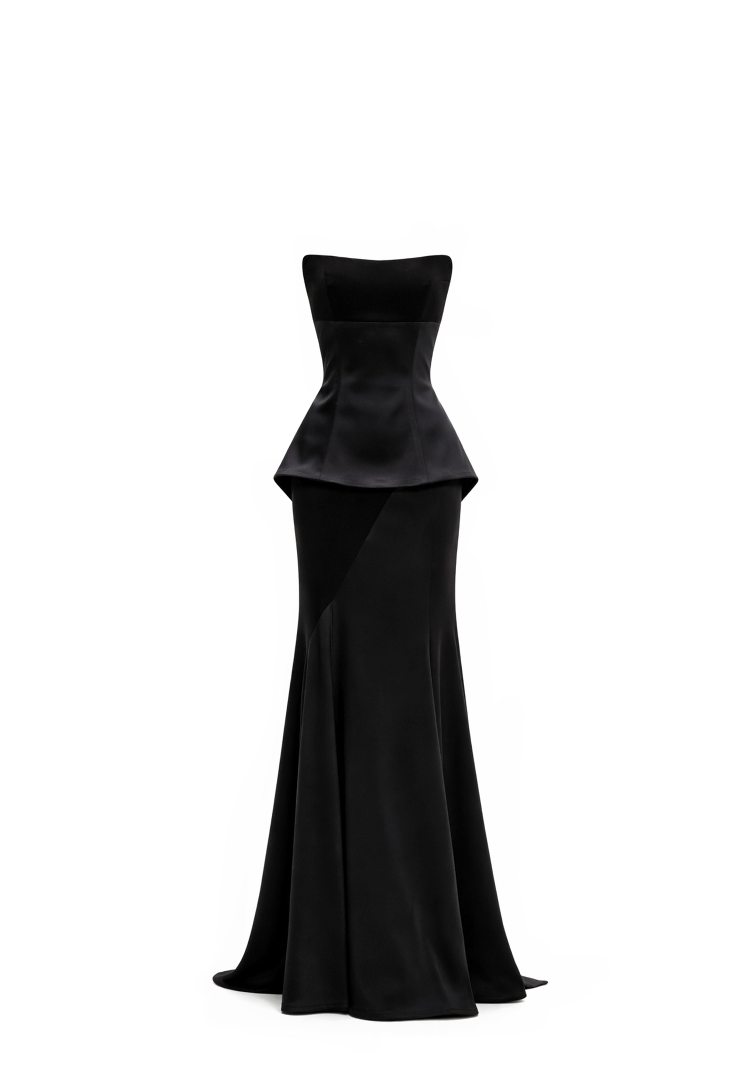 PEPLUM BUSTIER MAXI DRESS WITH QUE