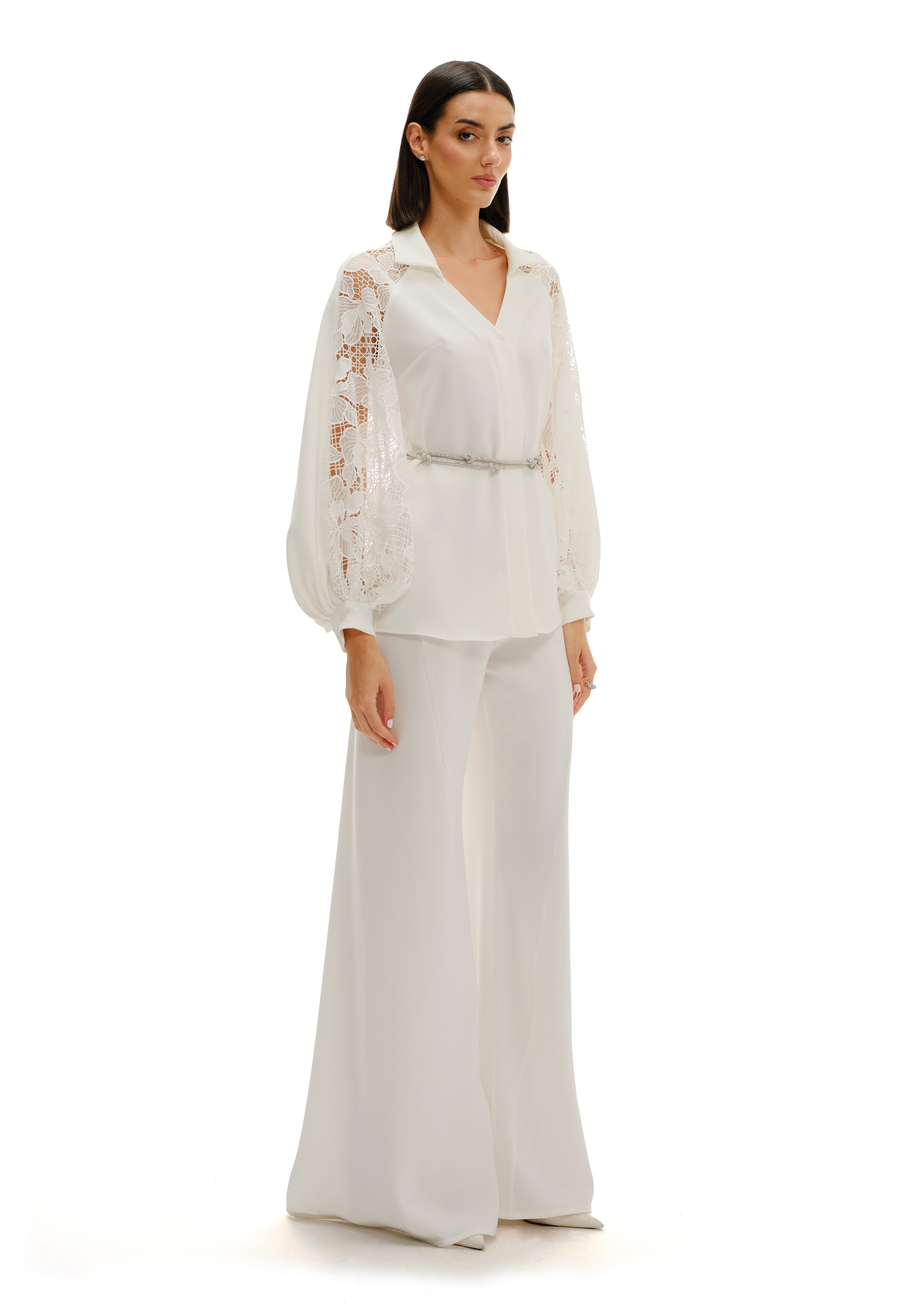 SHIRT WITH LACE INSERTS AND JULIET SLEEVES