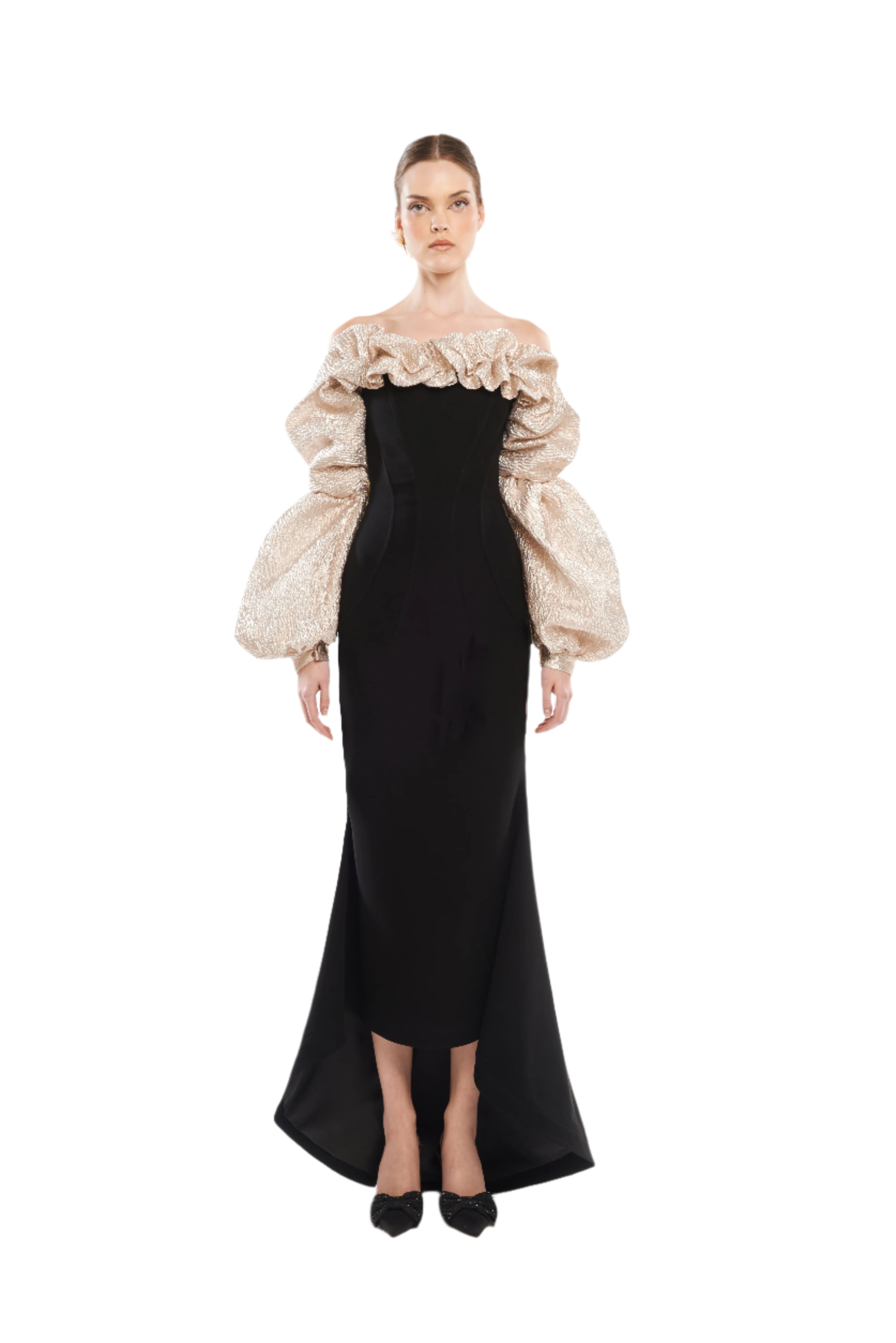 CANDY PUFF NECK MAXI DRESS