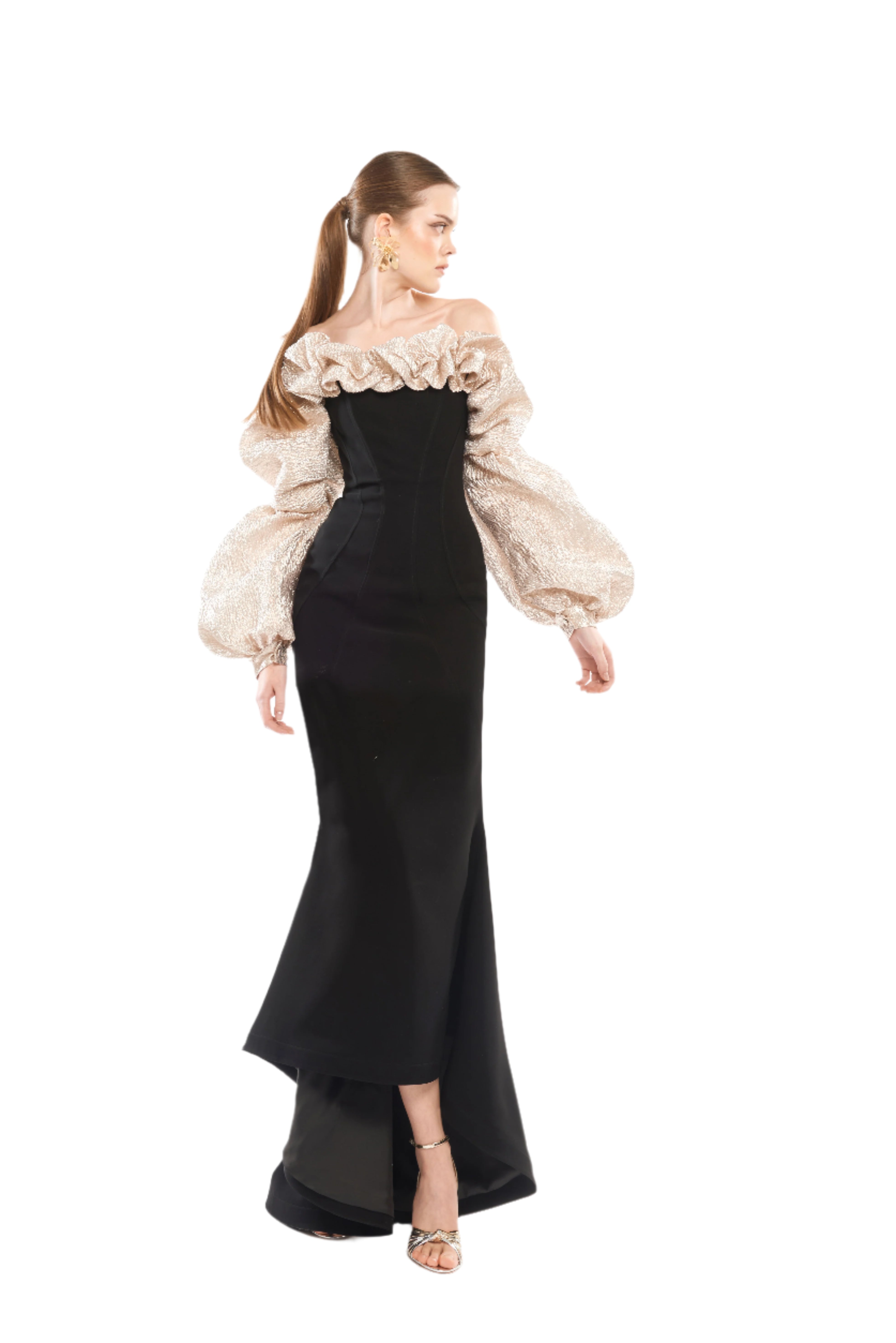CANDY PUFF NECK MAXI DRESS