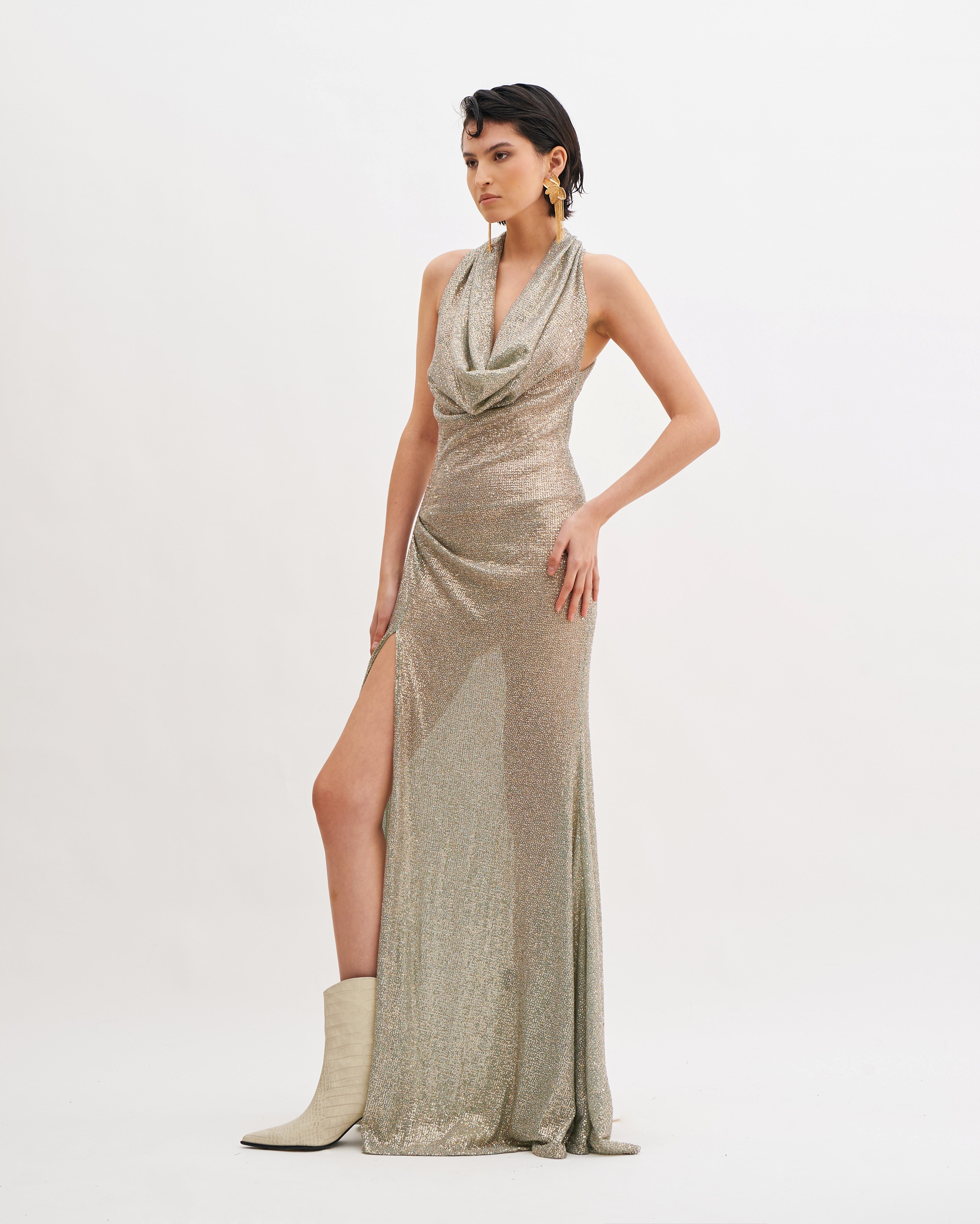 STARRY CRYSTAL SERENITY COWL DRESS