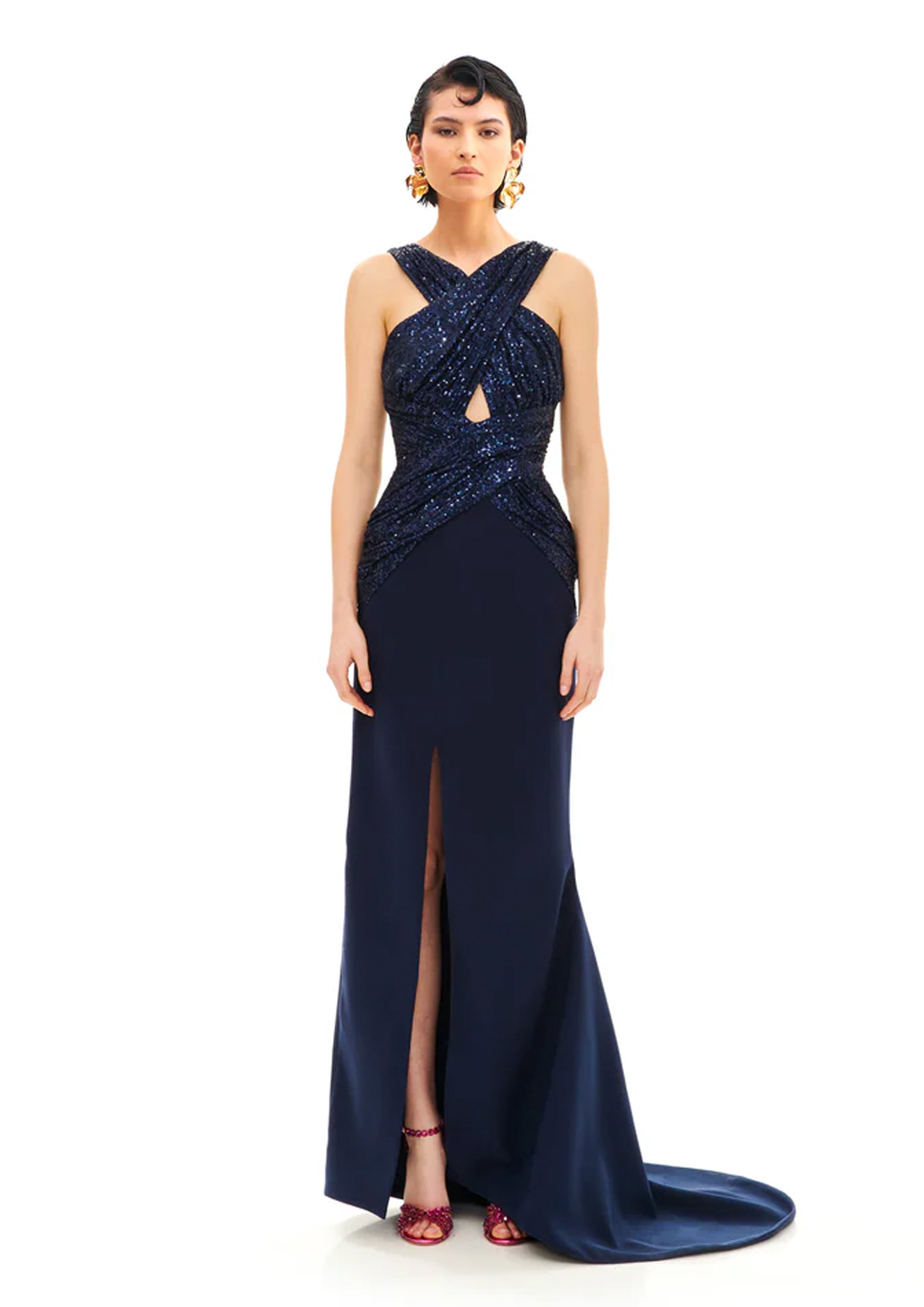 CRISS CROSS NECK LONG DRESS