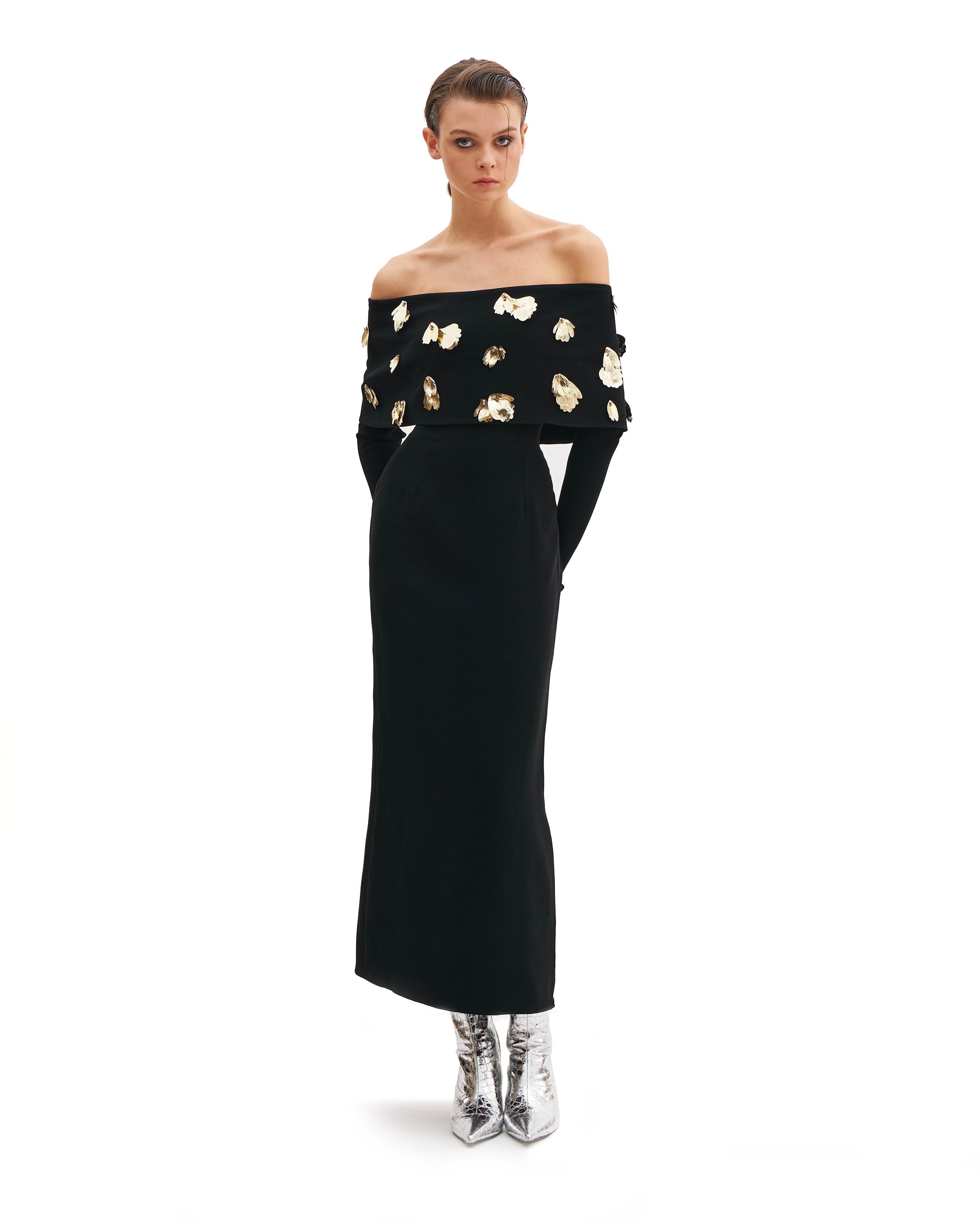 FOGLIA D’ORO BARDOT DRESS WITH LONG SLEEVES