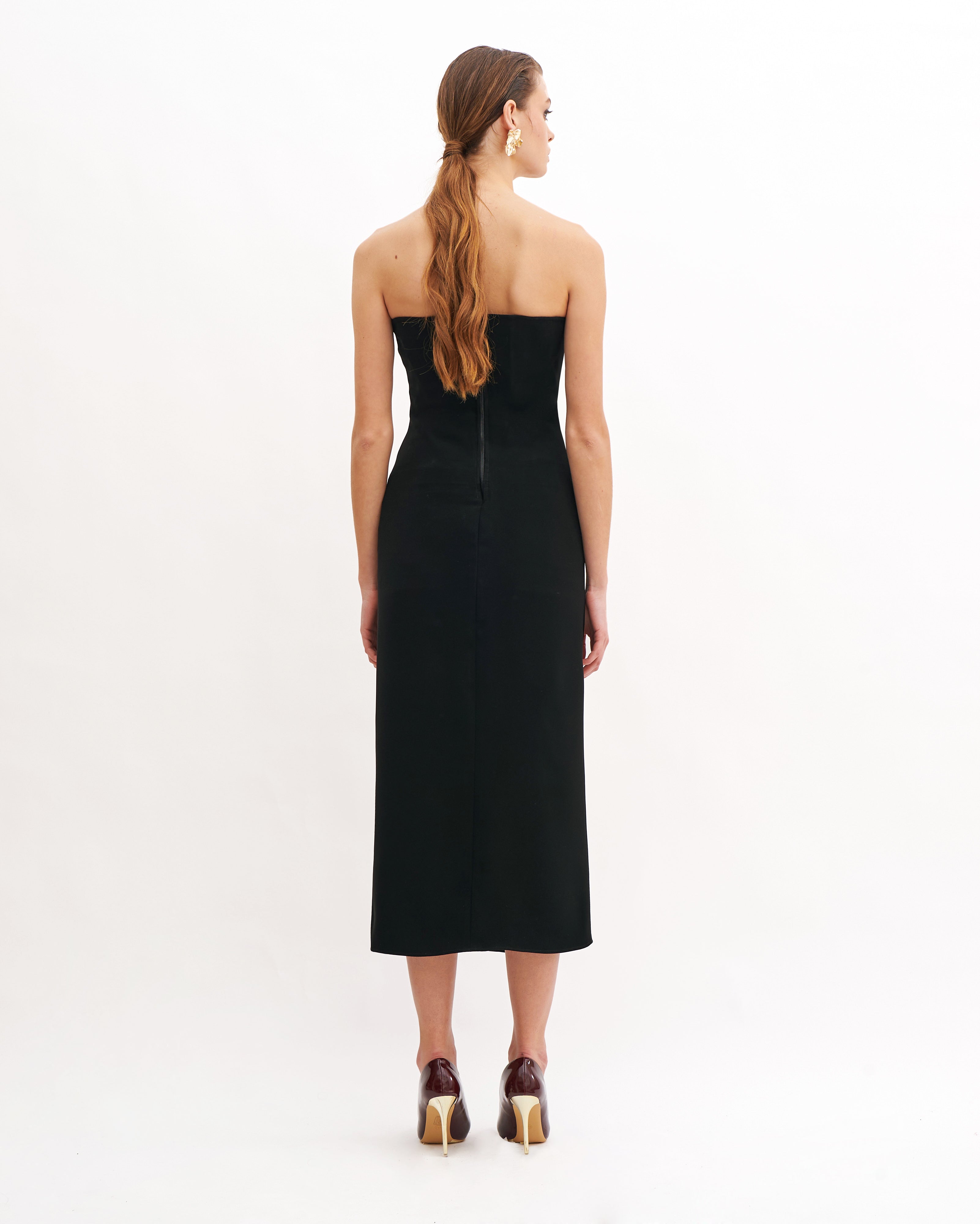 CORSETED TUBE DRESS WITH FOGLIA D’ORO