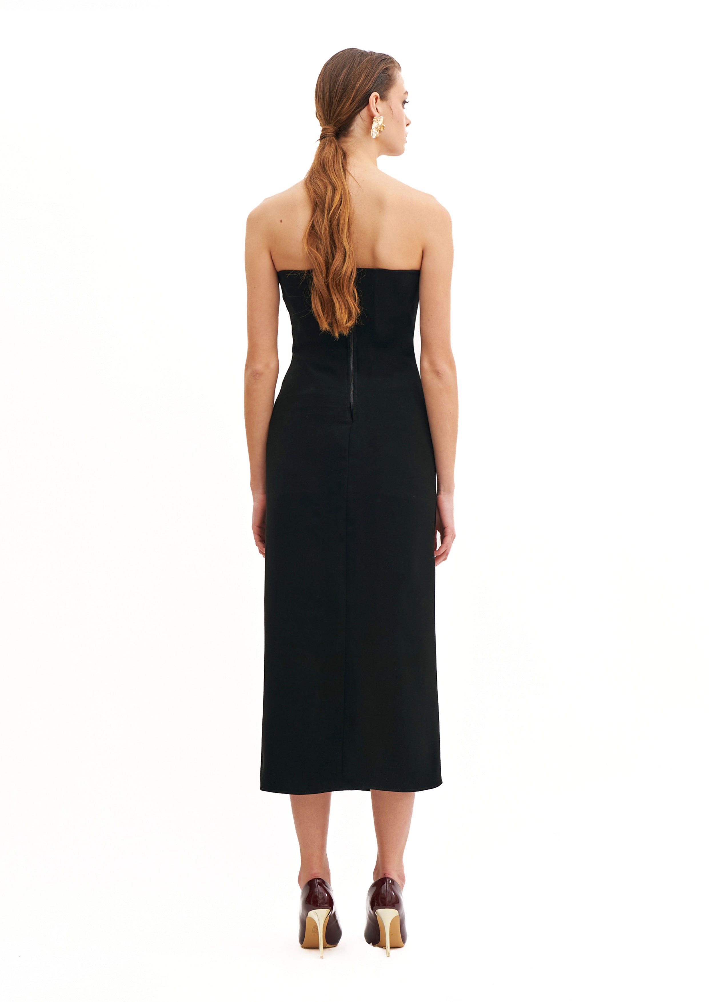 CORSETED TUBE DRESS WITH FOGLIA D’ORO