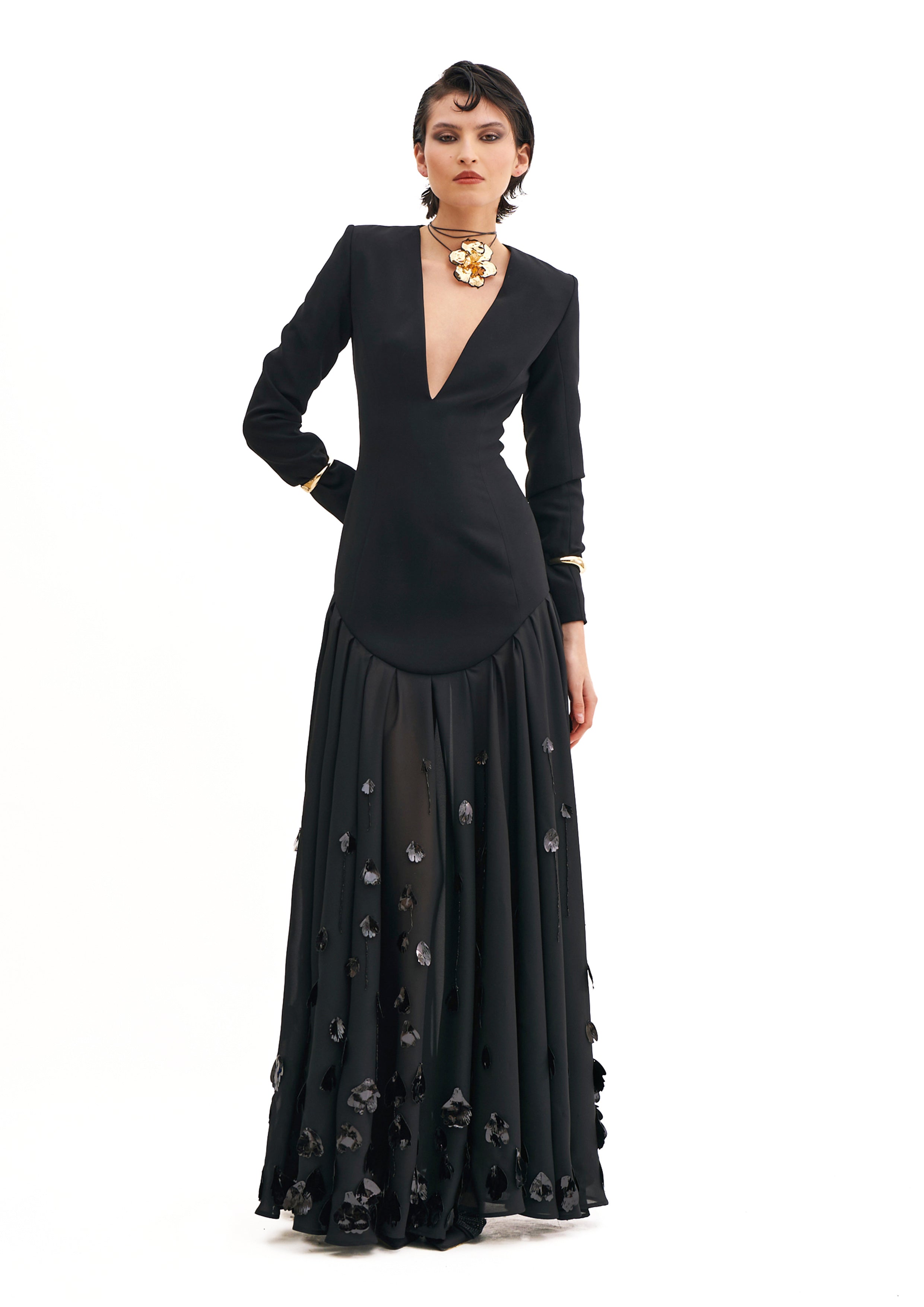 SUITED BASQUINE CHEMISIER WITH PETALS EMBROIDERY