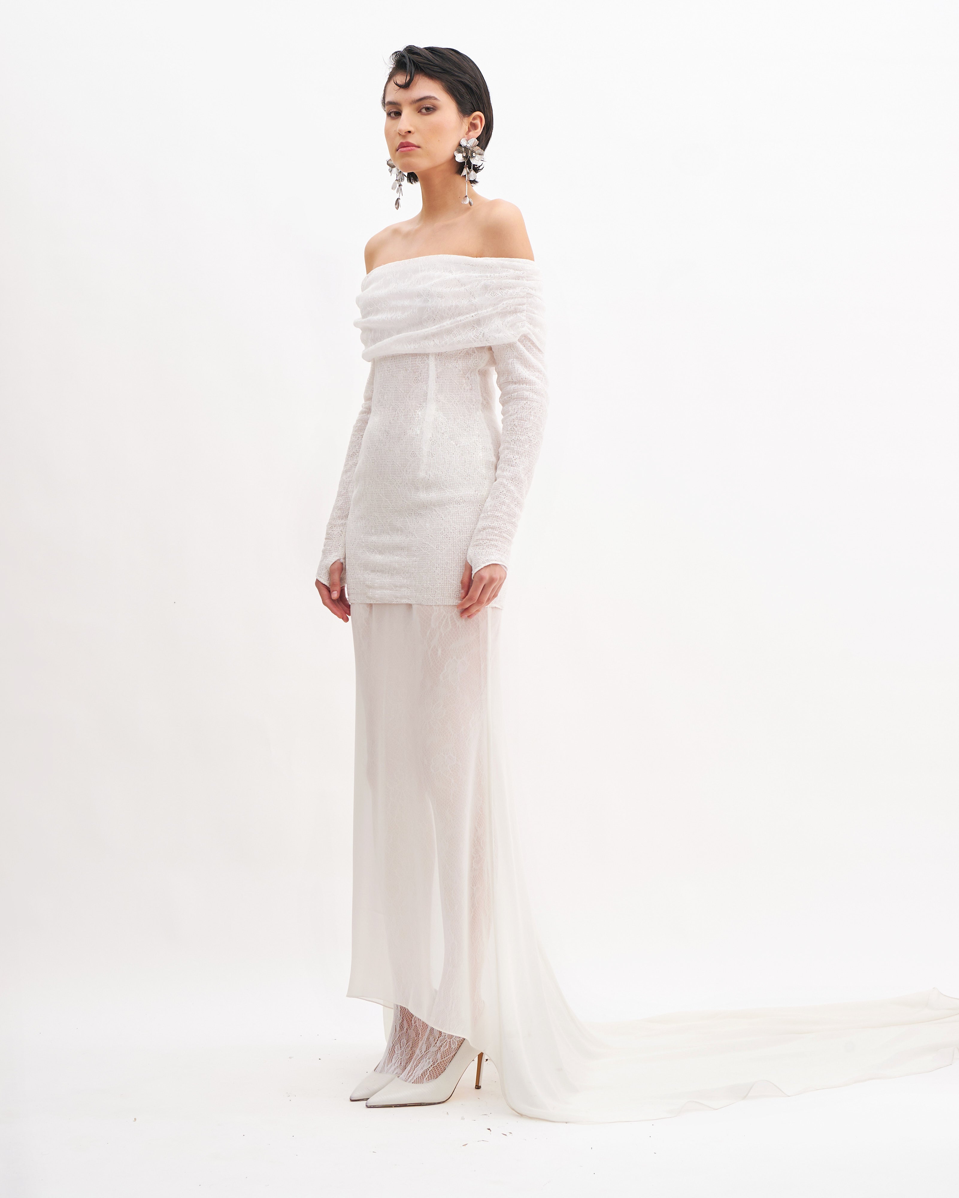 LACY BARDOT MINI DRESS