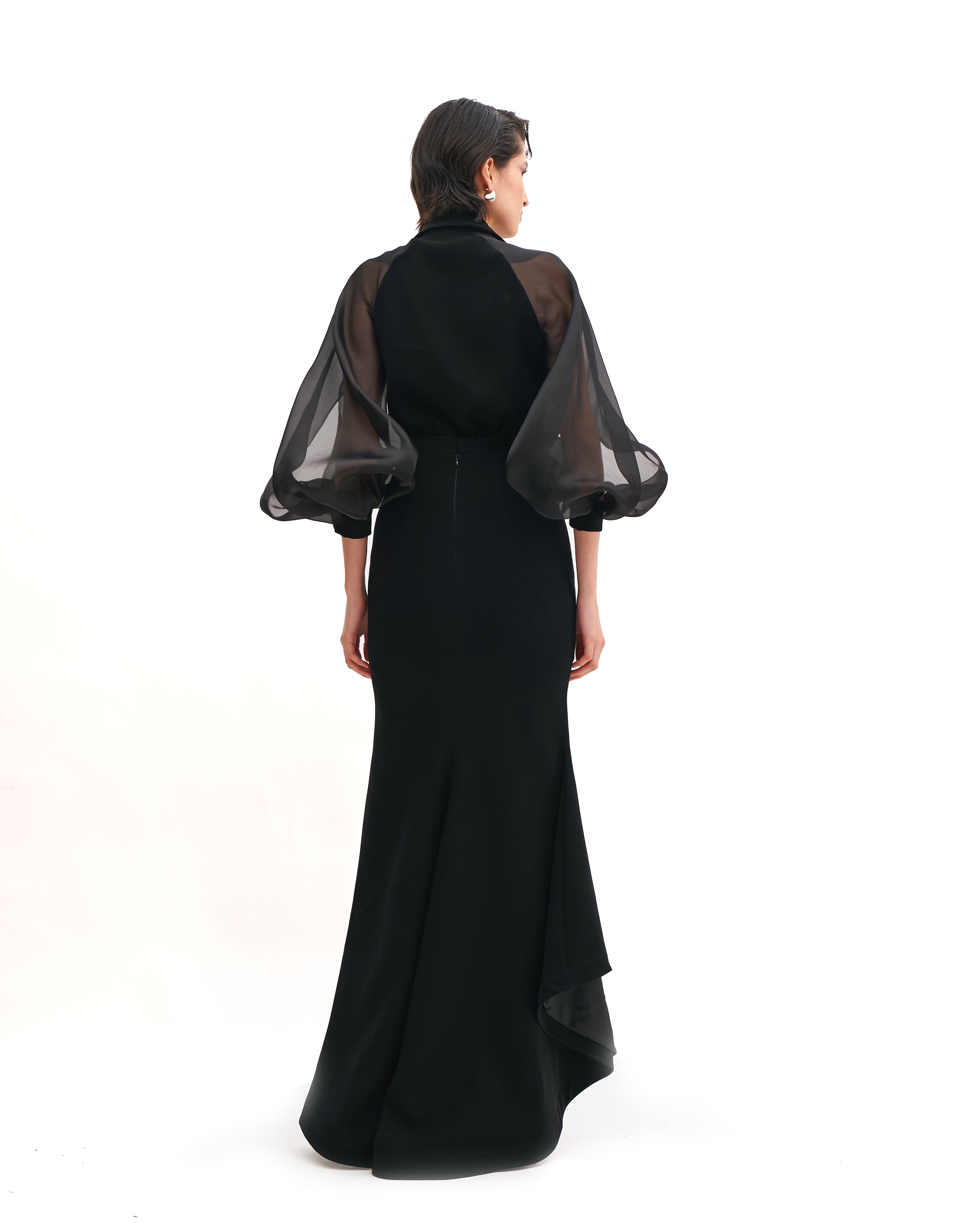 V-NECK SHIRT WITH SILK ORGANZA SLEEVES