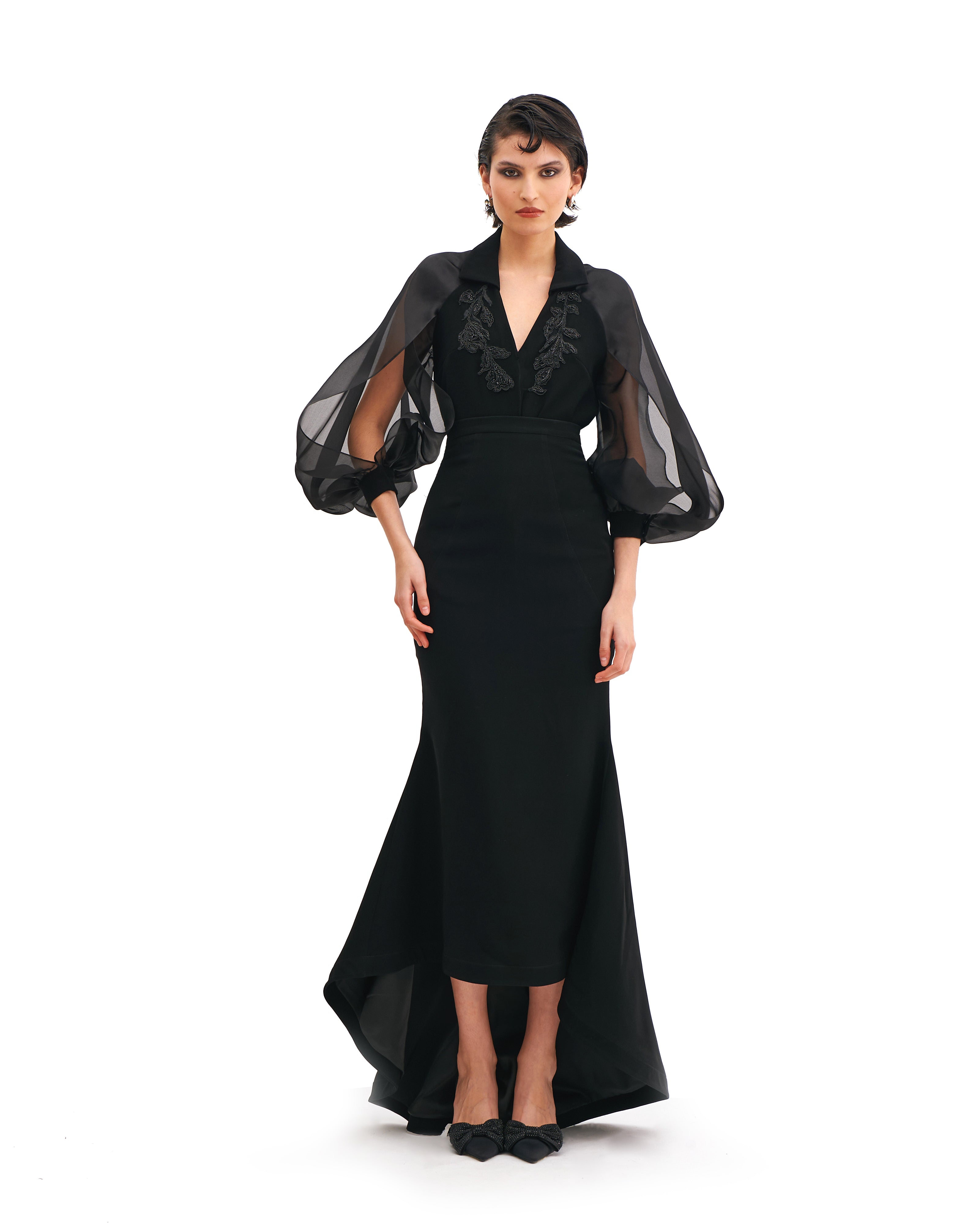 V-NECK SHIRT WITH SILK ORGANZA SLEEVES