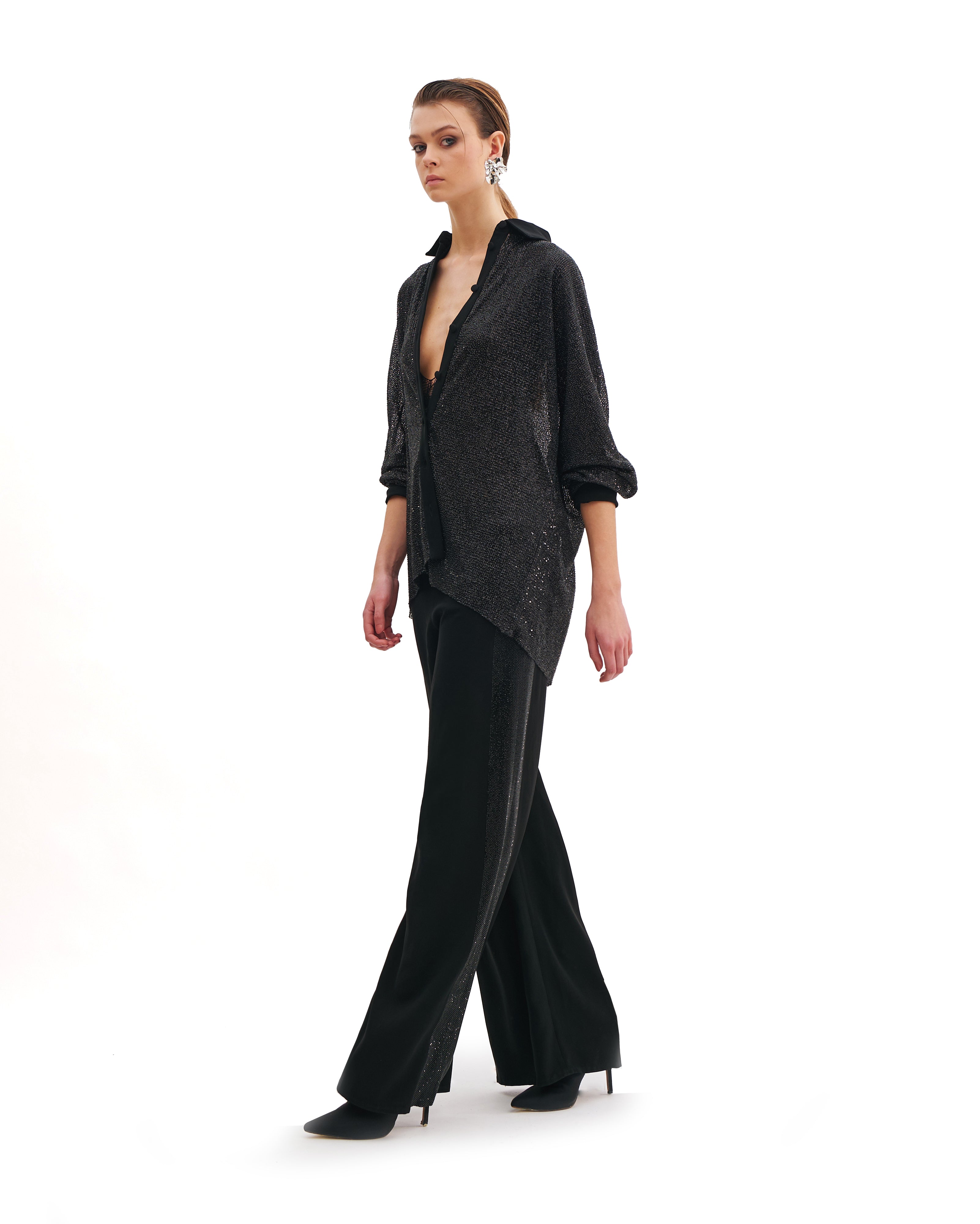 GARNET TROUSERS WITH STARLIT ACCENTS