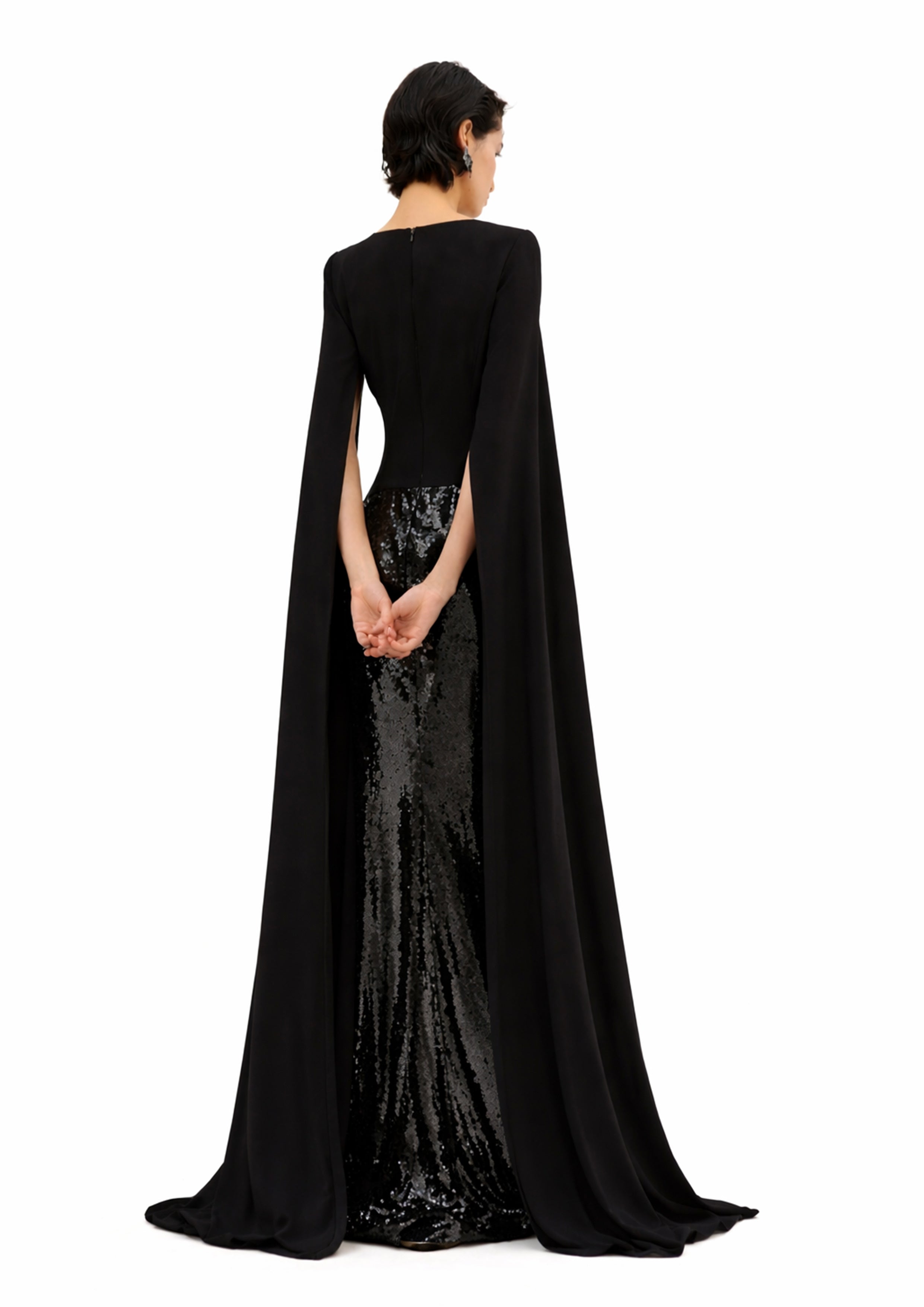 SEQUIN GOWN WITH CAPE SLEEVES