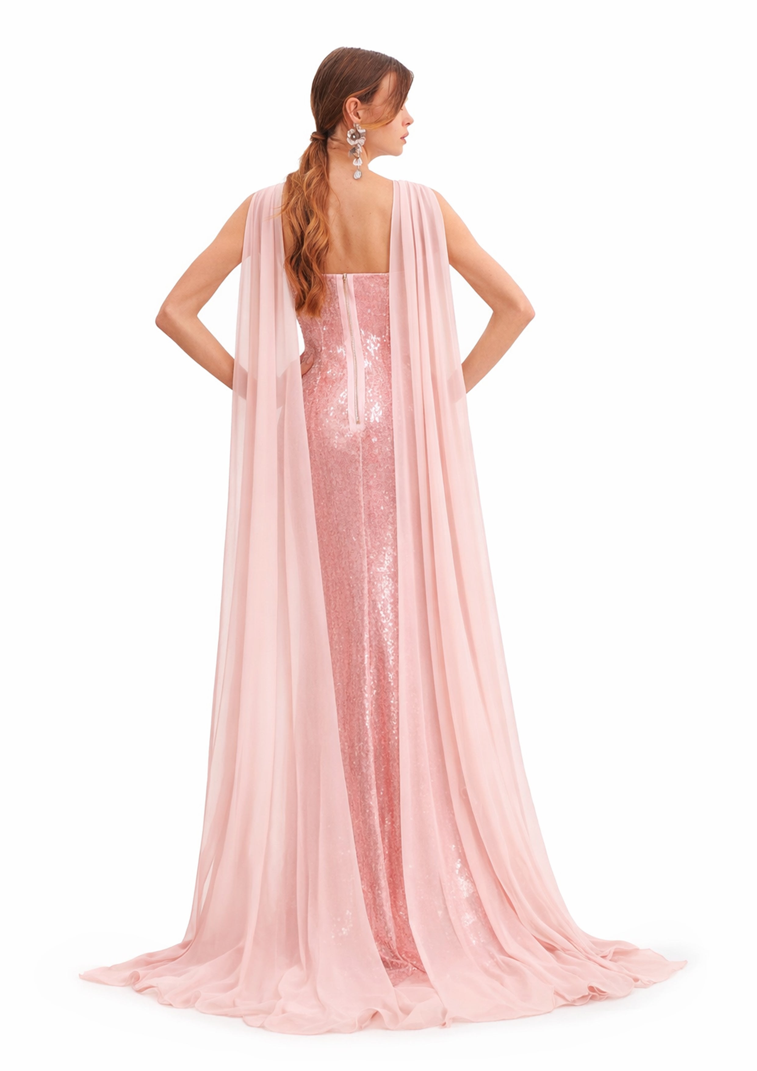 EMBELLISHED GOWN WITH IVORY CAPE SLEEVES