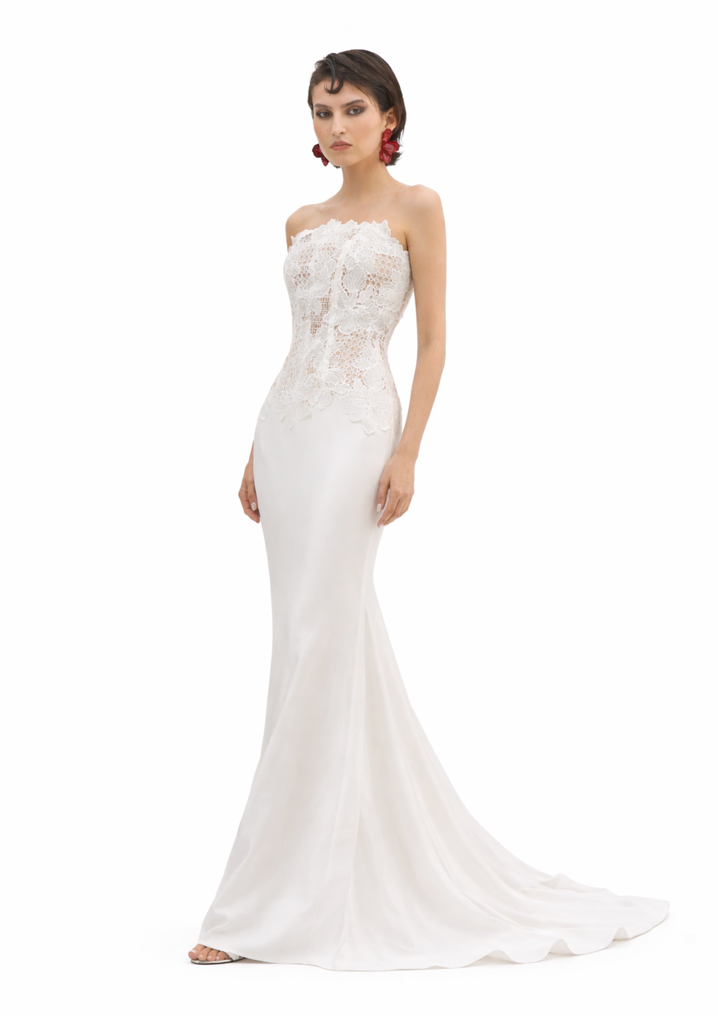 LACE-BACK GOWN WITH SHEER CORSET BODICE