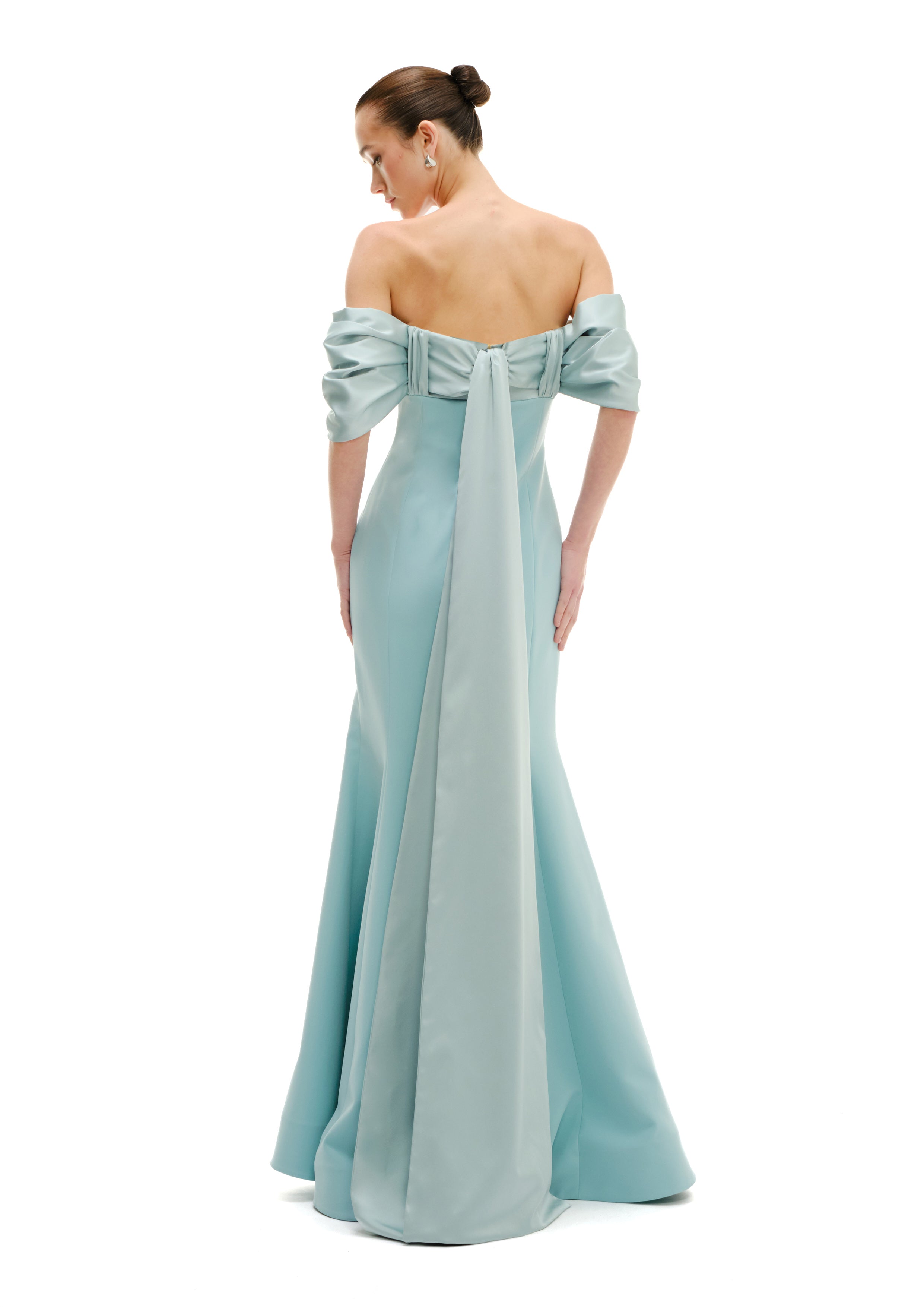 BUSTIER MERMAID MAXI DRESS WITH DRAPED SLEEVES
