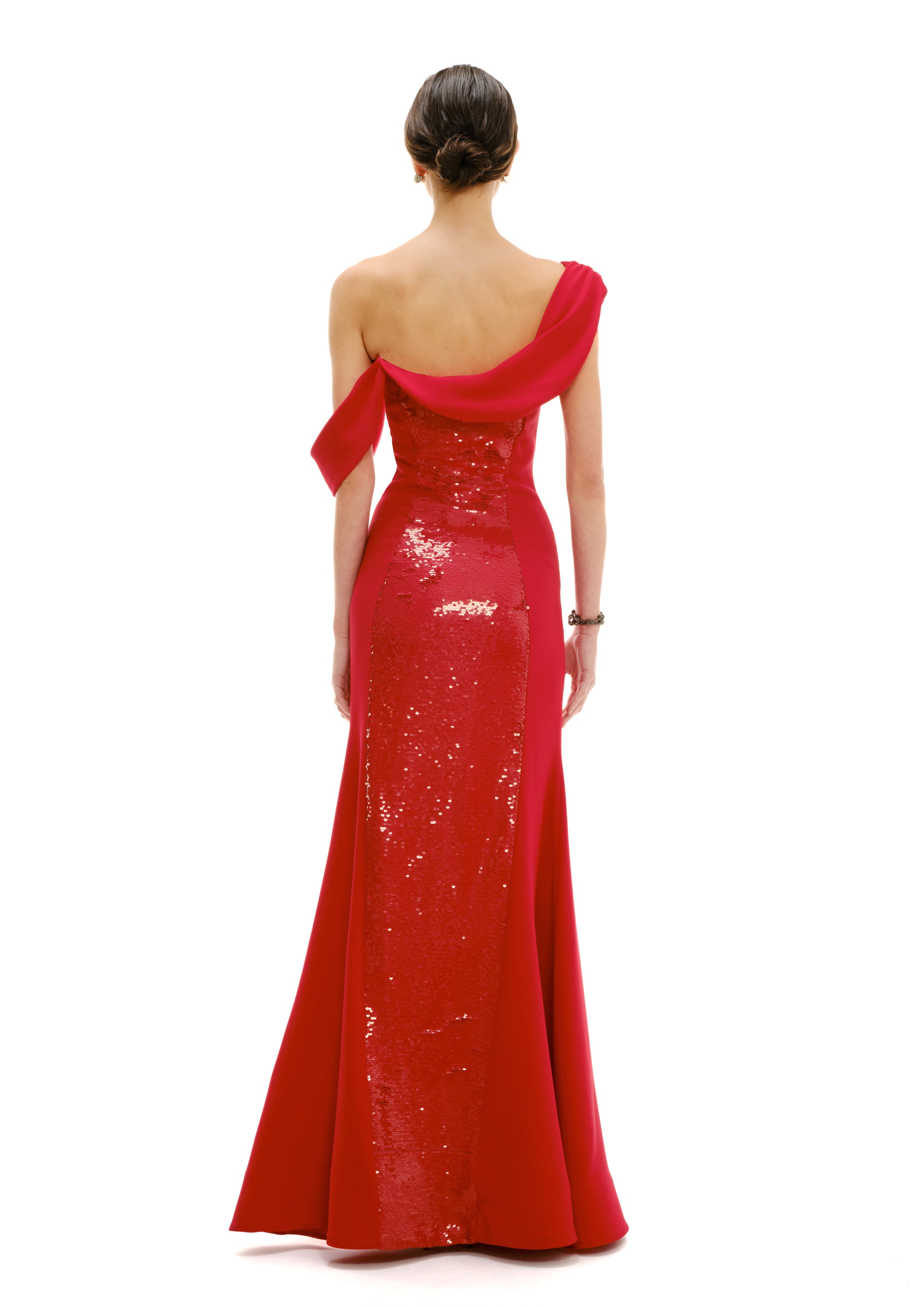 Draped bustier maxi dress back view, Avaro Figlio SS26