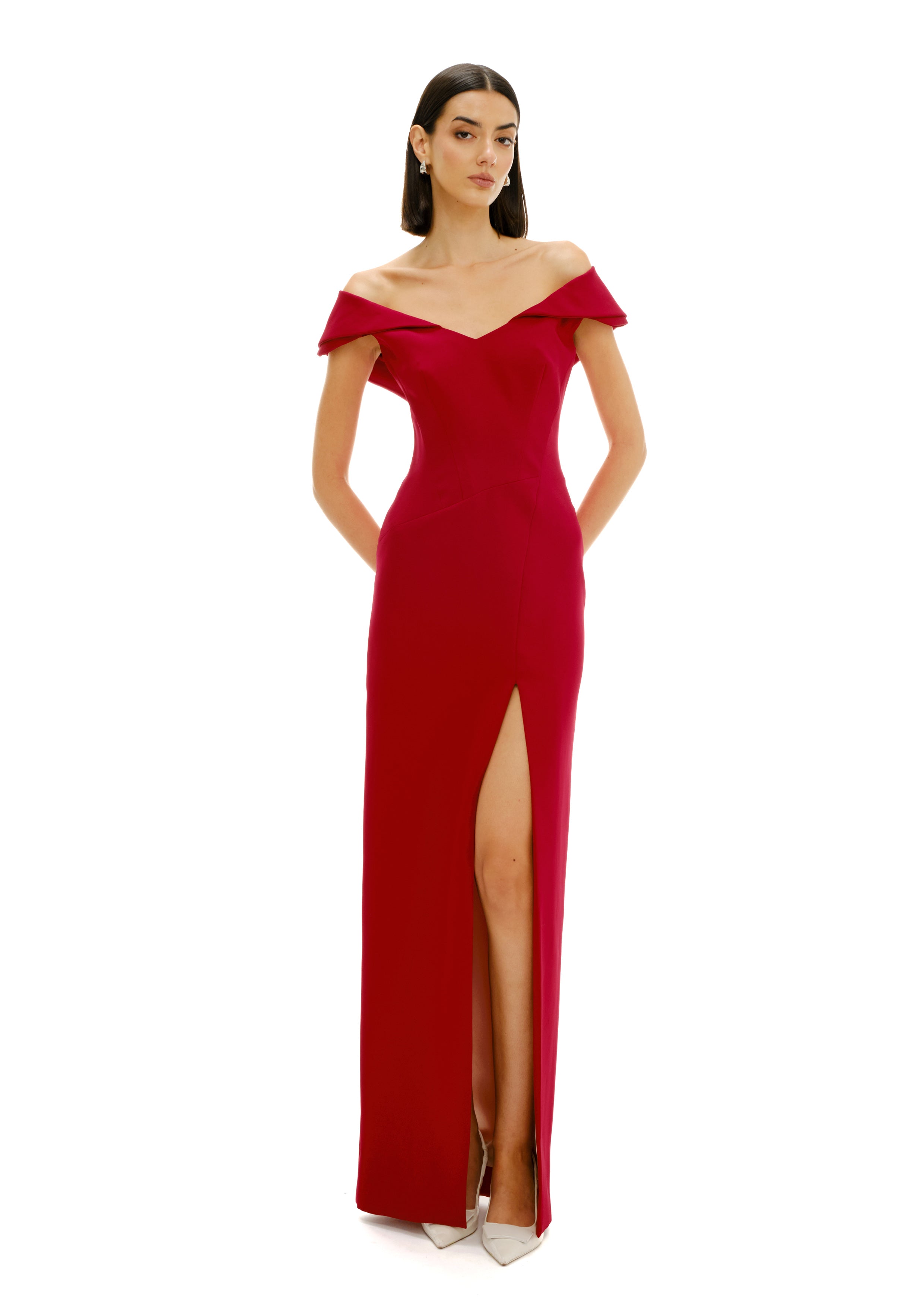 COLUMN DRESS WITH REVER DETAIL AND SLIT