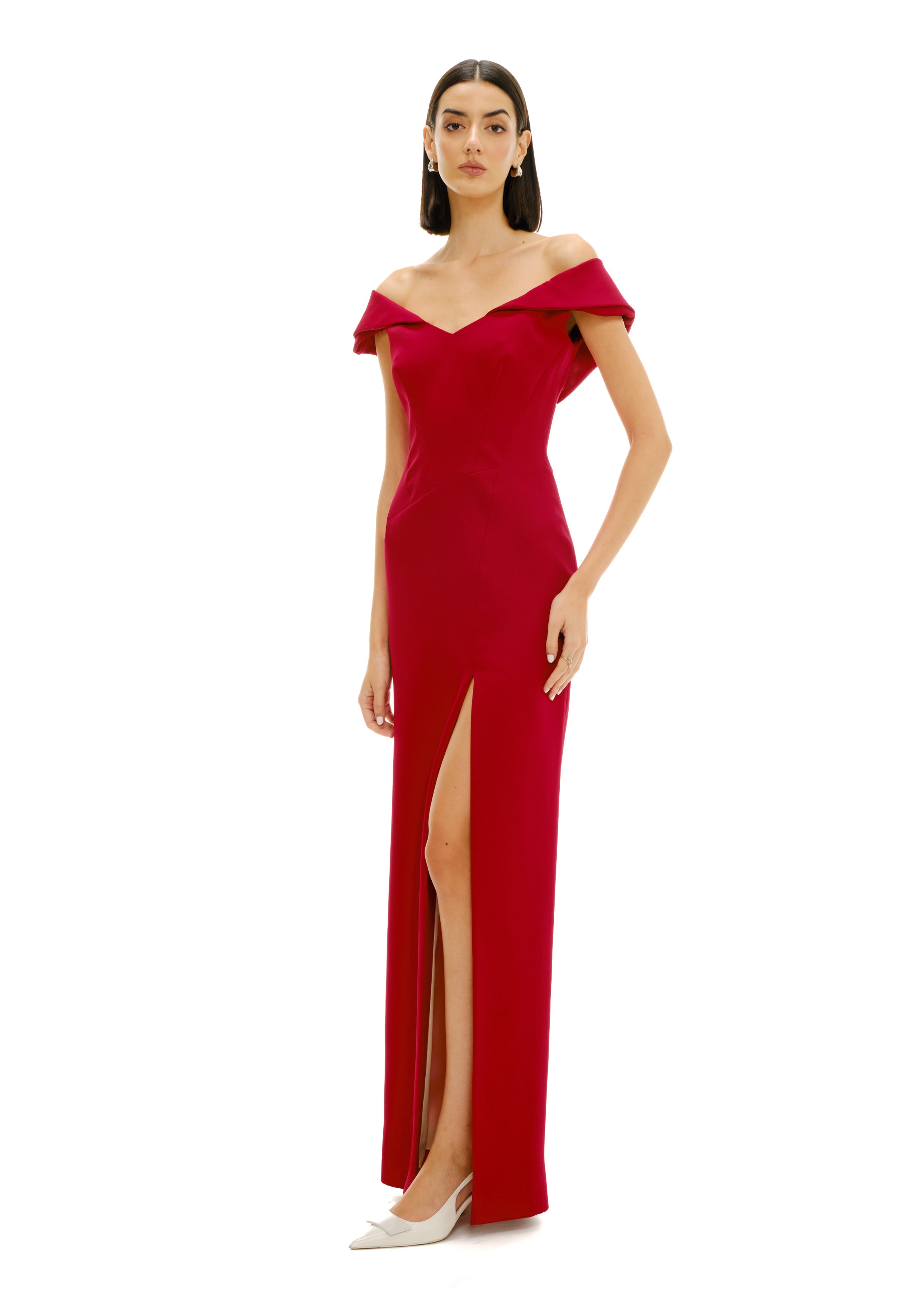 COLUMN DRESS WITH REVER DETAIL AND SLIT