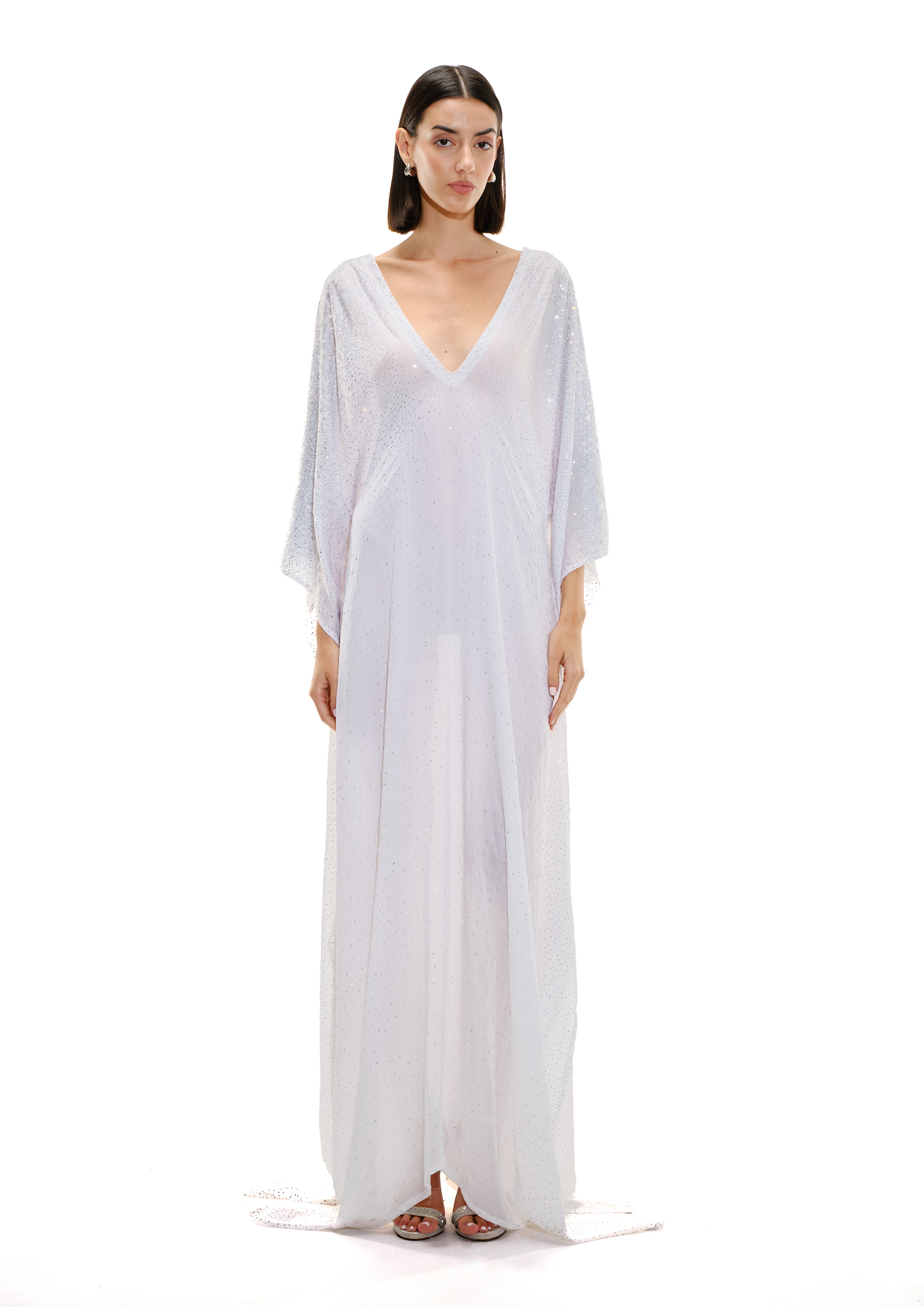 WHITE EMBELLISHED KAFTAN STYLE GOWN