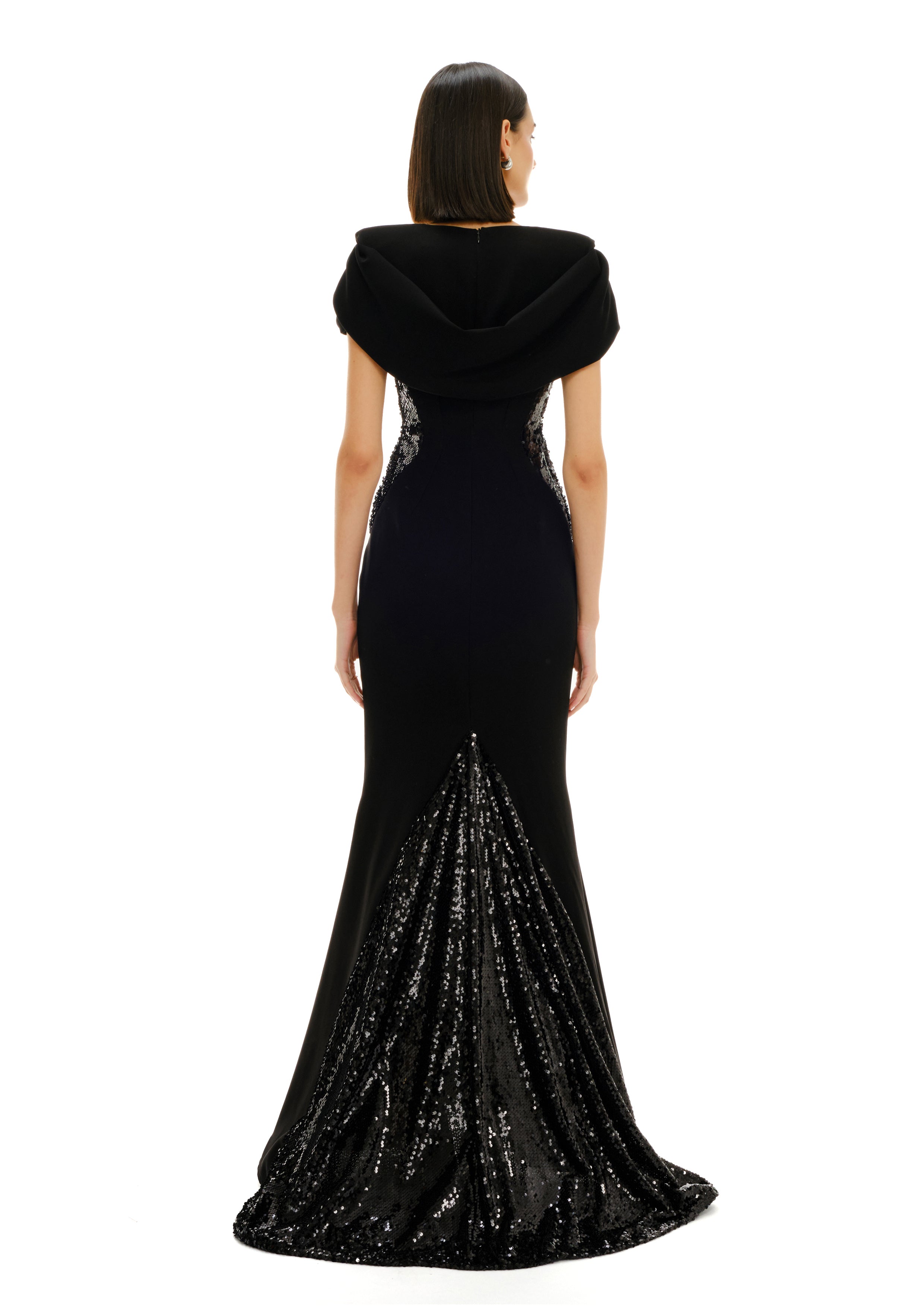 V NECK MERMAID GOWN WITH SEQUIN INSERTS