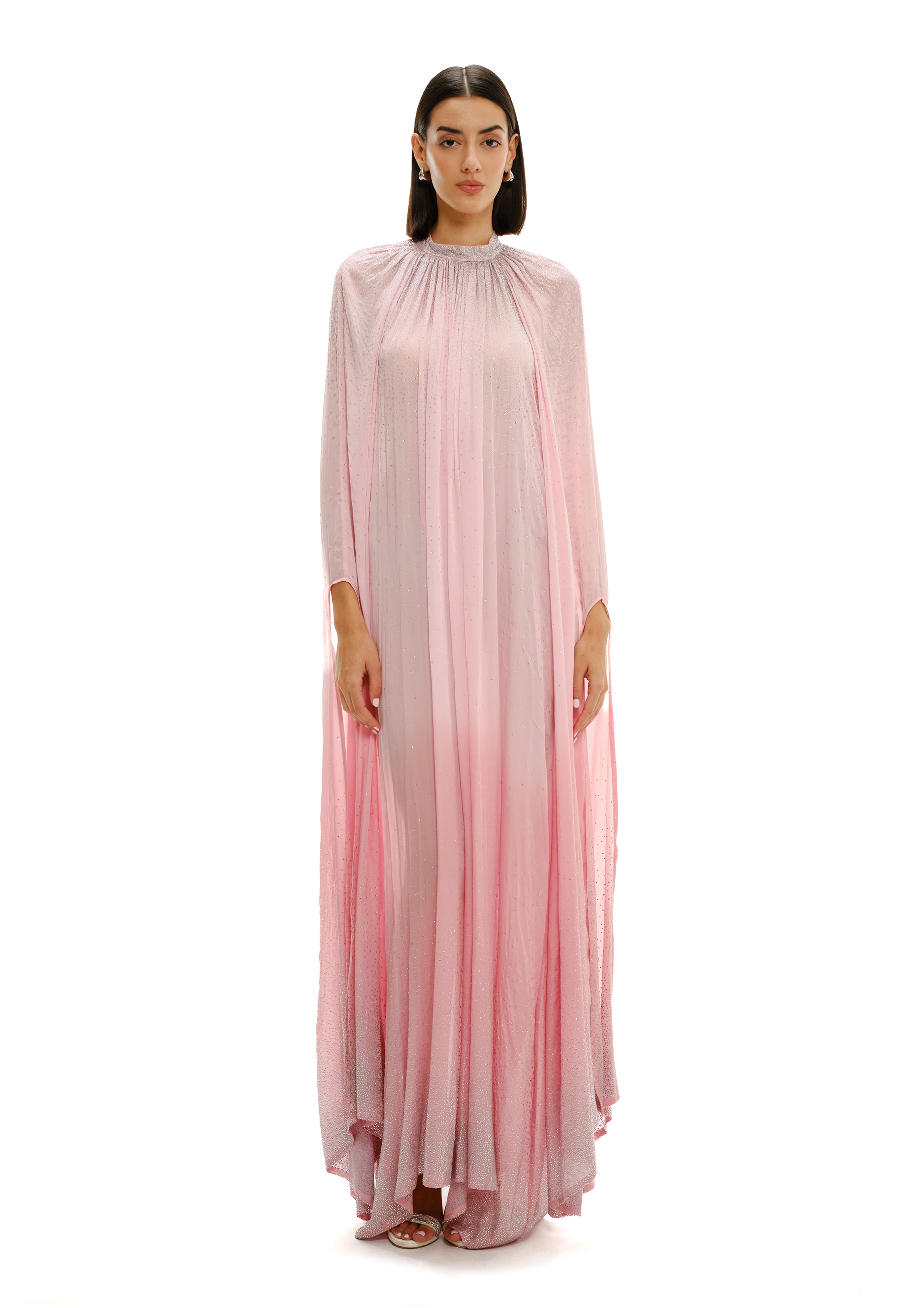CRYSTAL MAXI GOWN WITH CASCADE SLEEVES