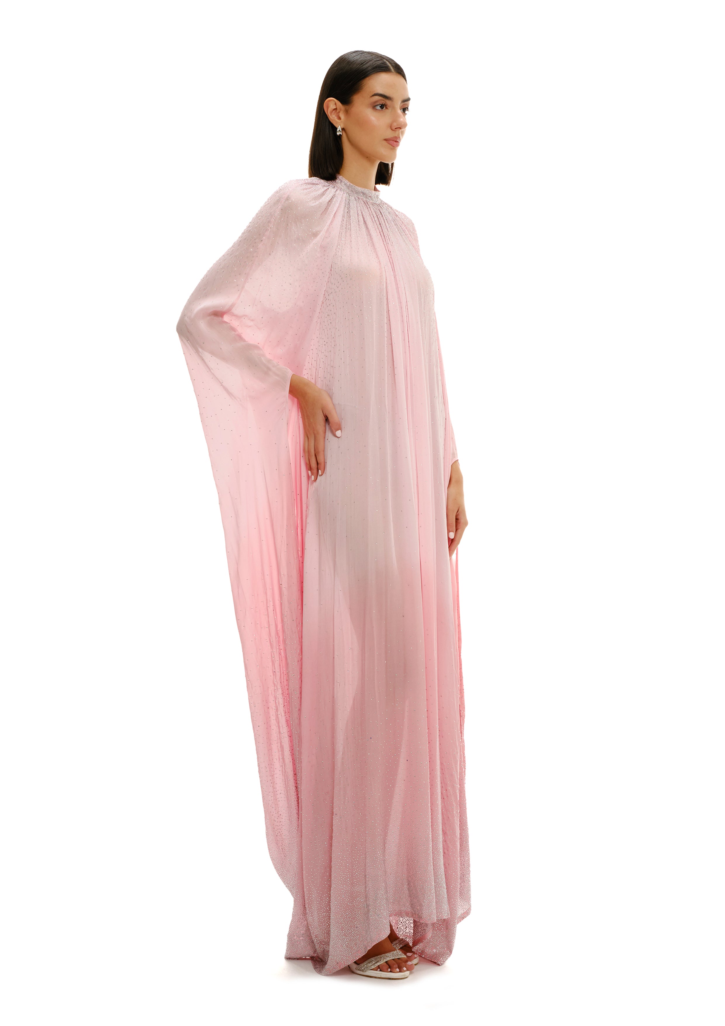 CRYSTAL MAXI GOWN WITH CASCADE SLEEVES
