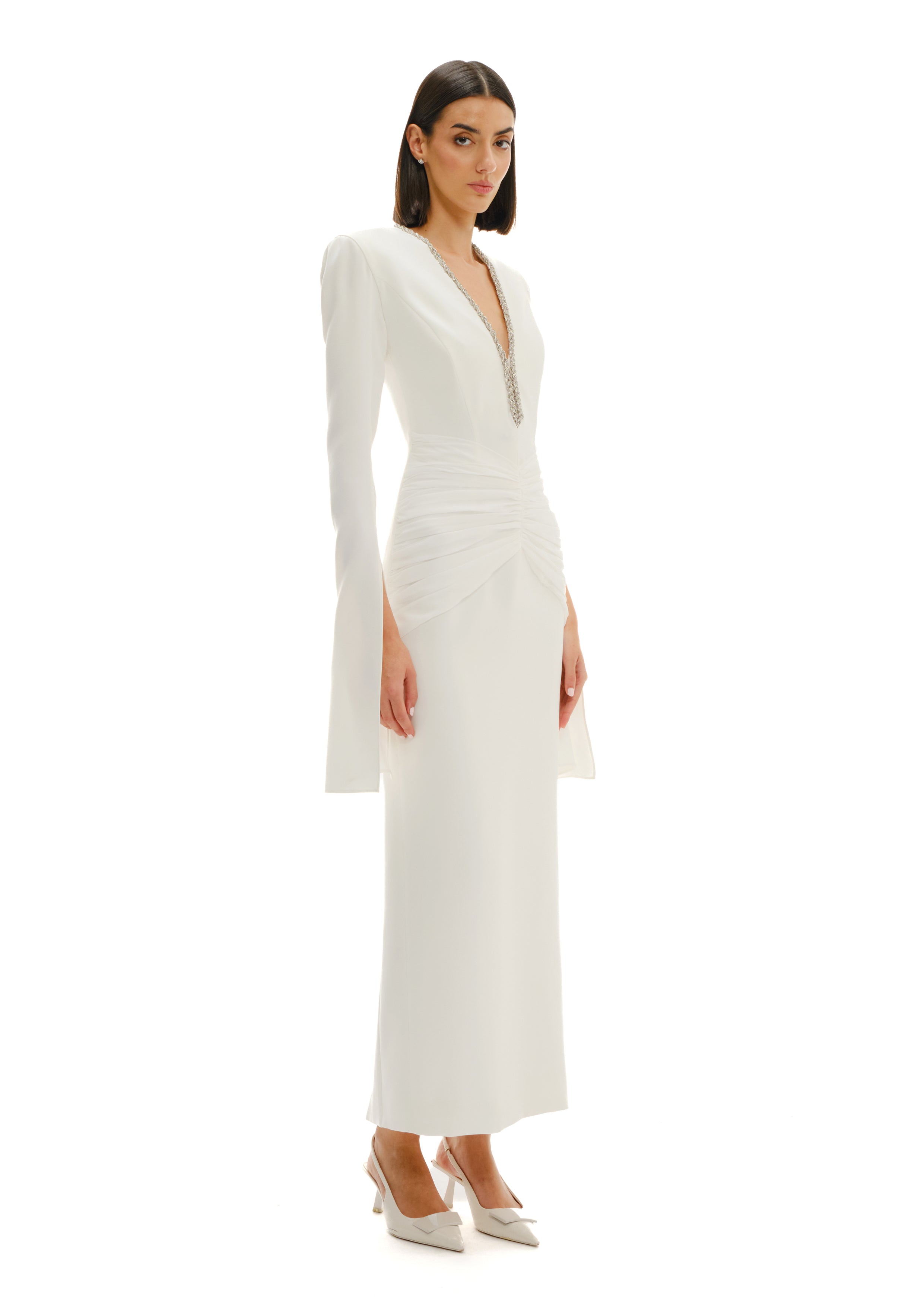 SCULPTED PLUNGE MIDI DRESSS