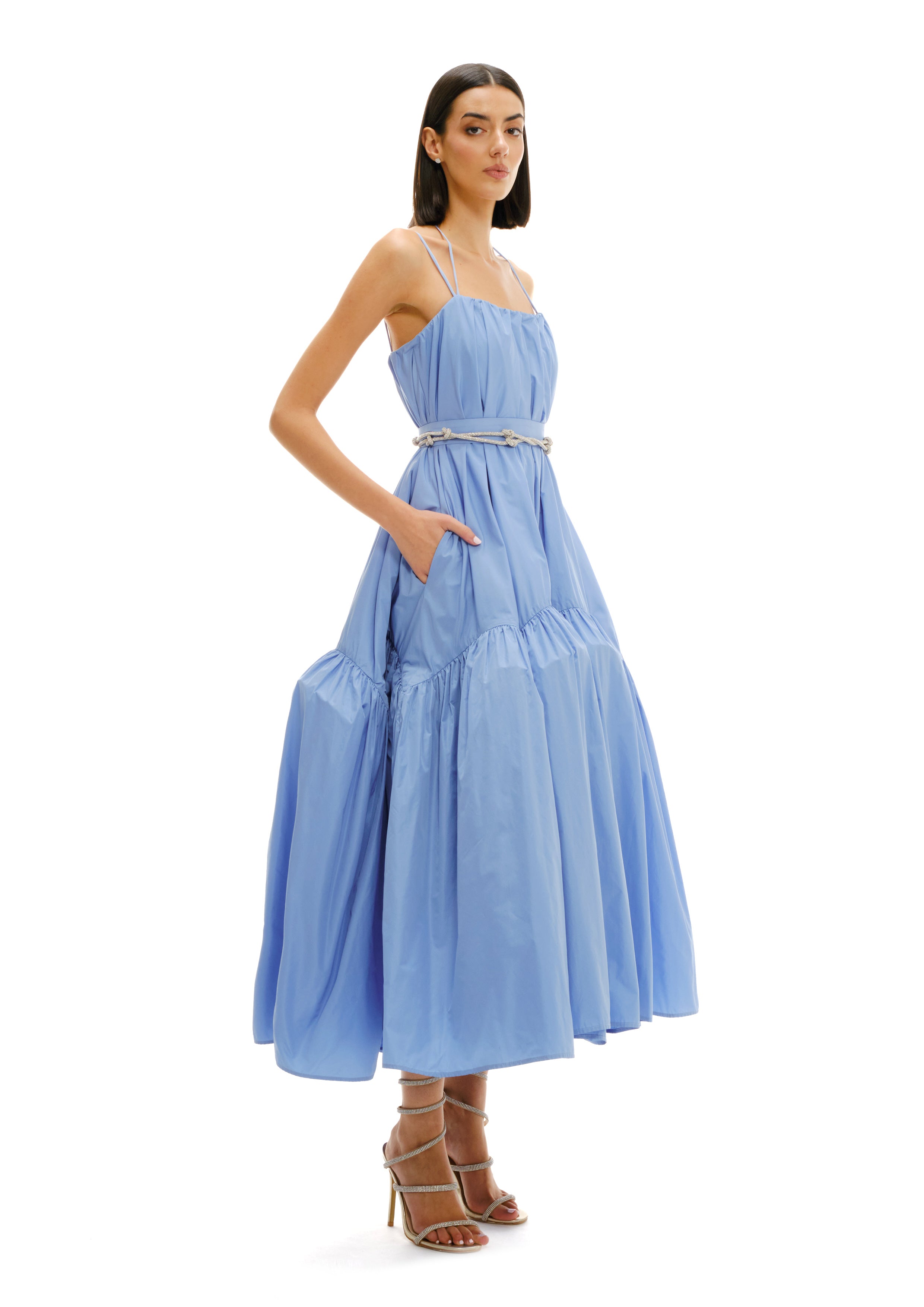 STRAPLESS VOLUME MIDI DRESS WITH BUSTIER