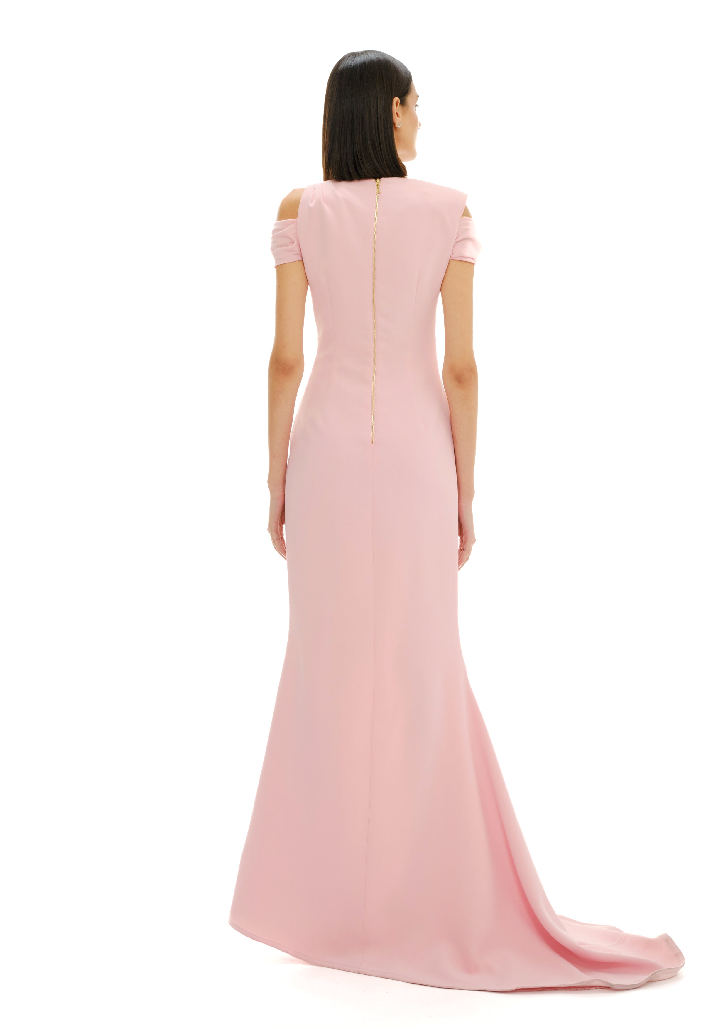 Magara draped maxi dress back view with open draping