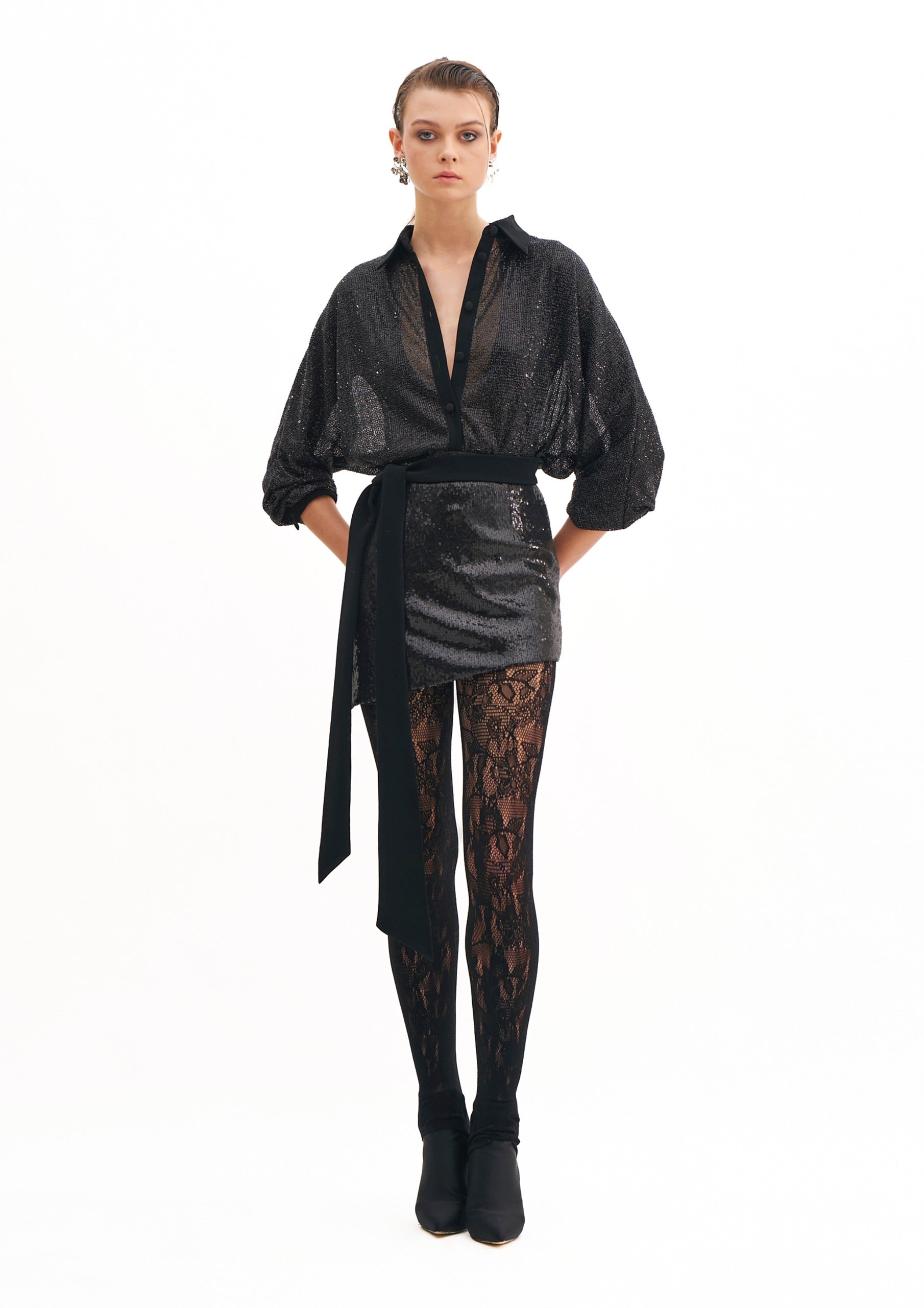 NOIR CRYSTAL LONG SLEEVES SHIRT