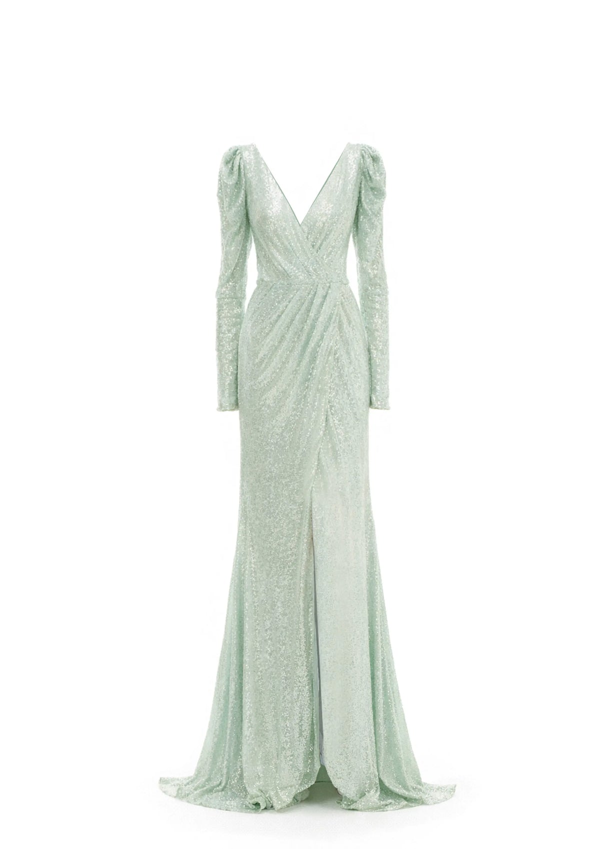 Avaro Figlio pastel green wrap around long sleeve sequin dress