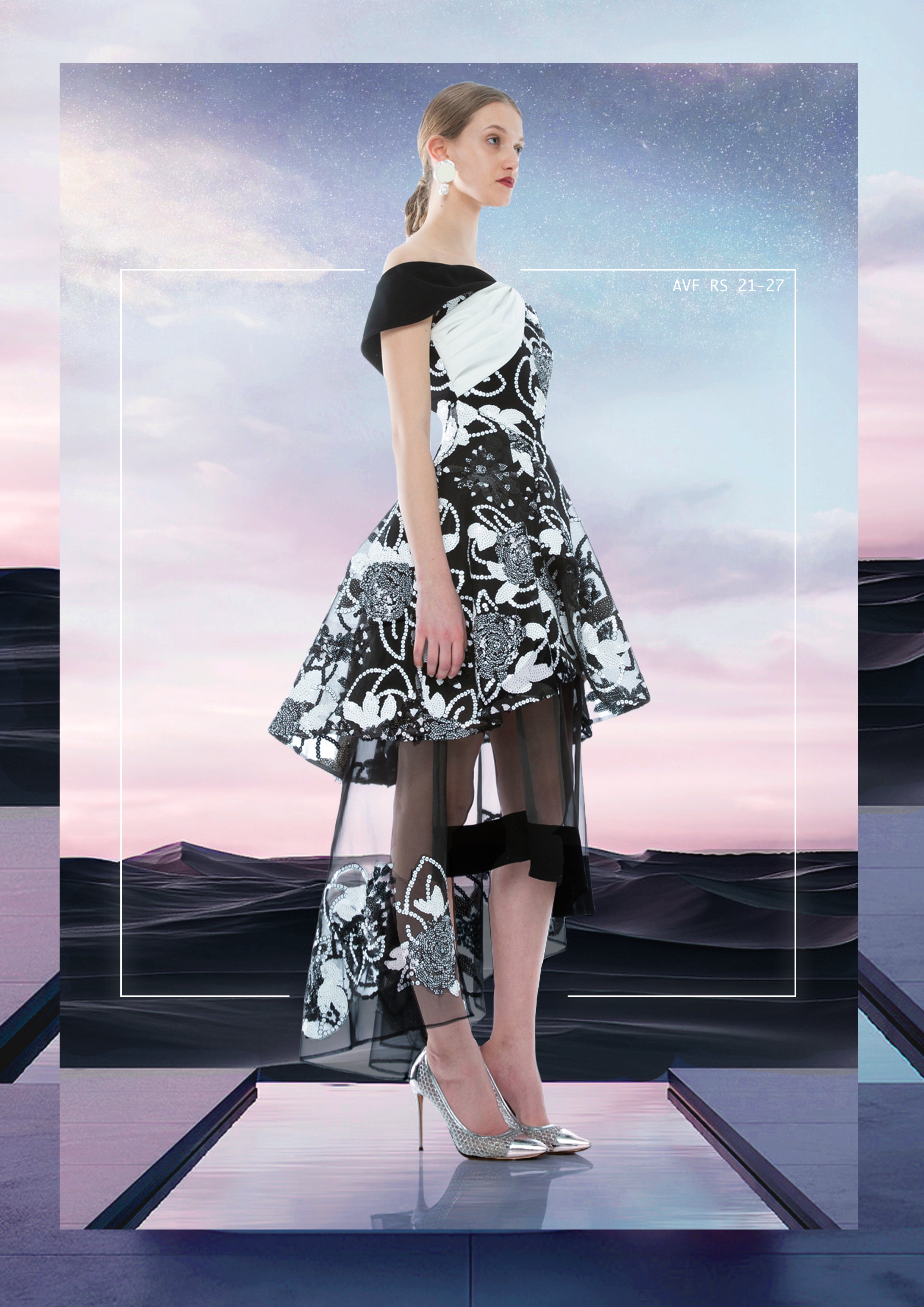 FLORA SEQUINS SEE THROUGH MIDI DRESS