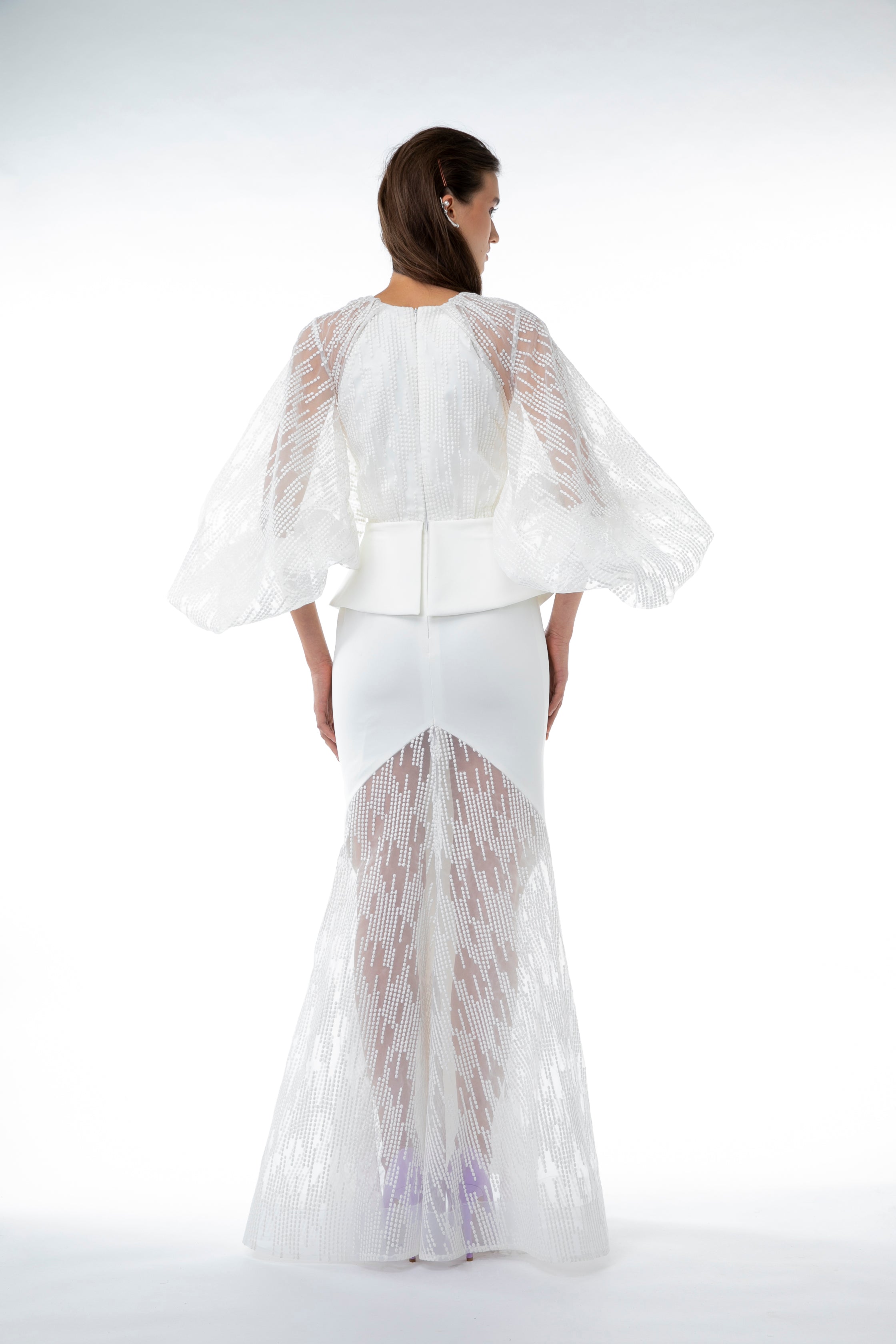 EMBROIDERED ORGANZA SILHOUeTTE DRESS